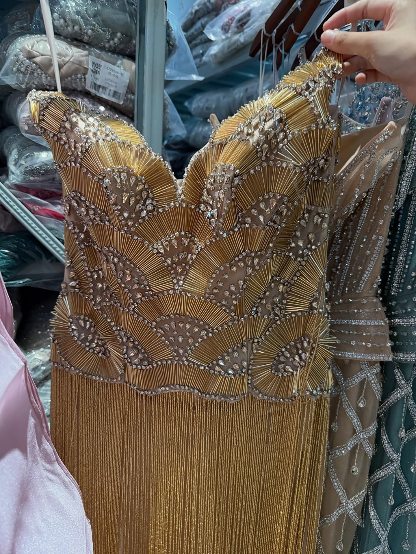 Luxury Hand Made Nude Gold Scallop Tassel Evening Dress LA73748 SERENE HILL