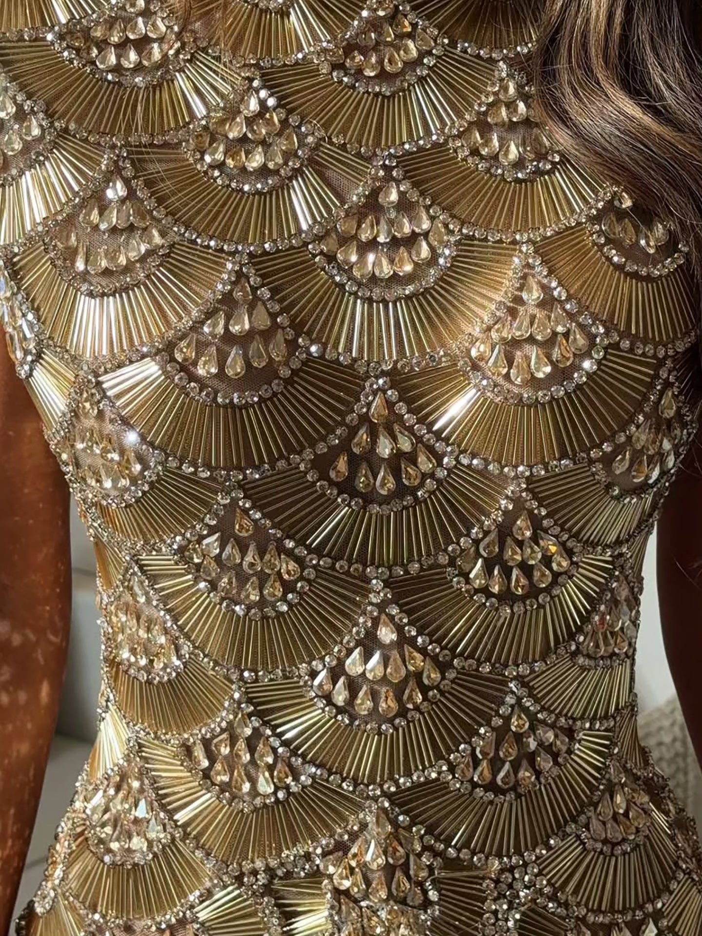 Luxury Gold Crystal Beaded Tassel High Neck Evening Dress LA73748A SERENE HILL