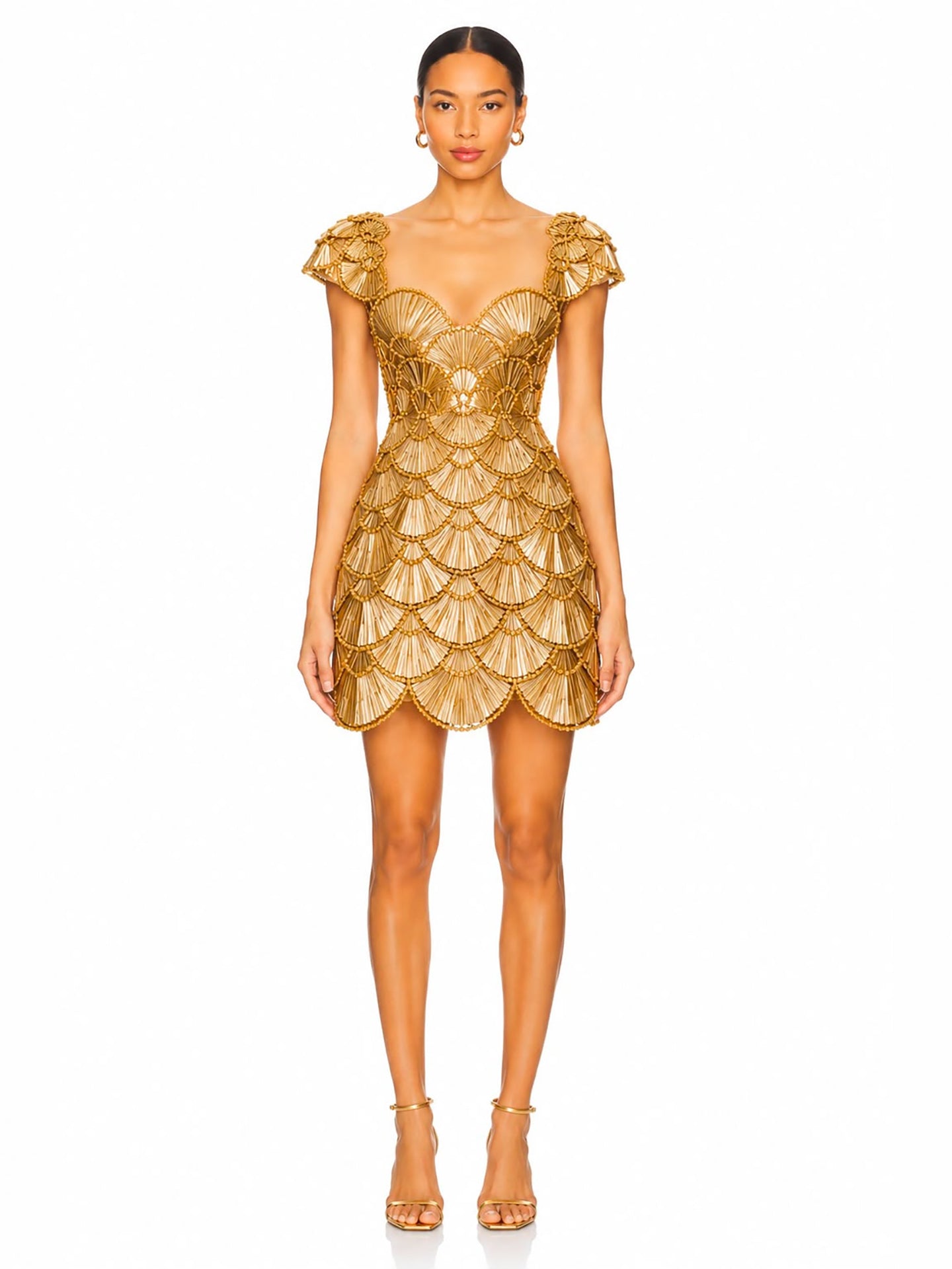 Luxury Gold Sweetheart Scalloped Crystal Beaded Mini Dress LA73748E – SERENE HILL