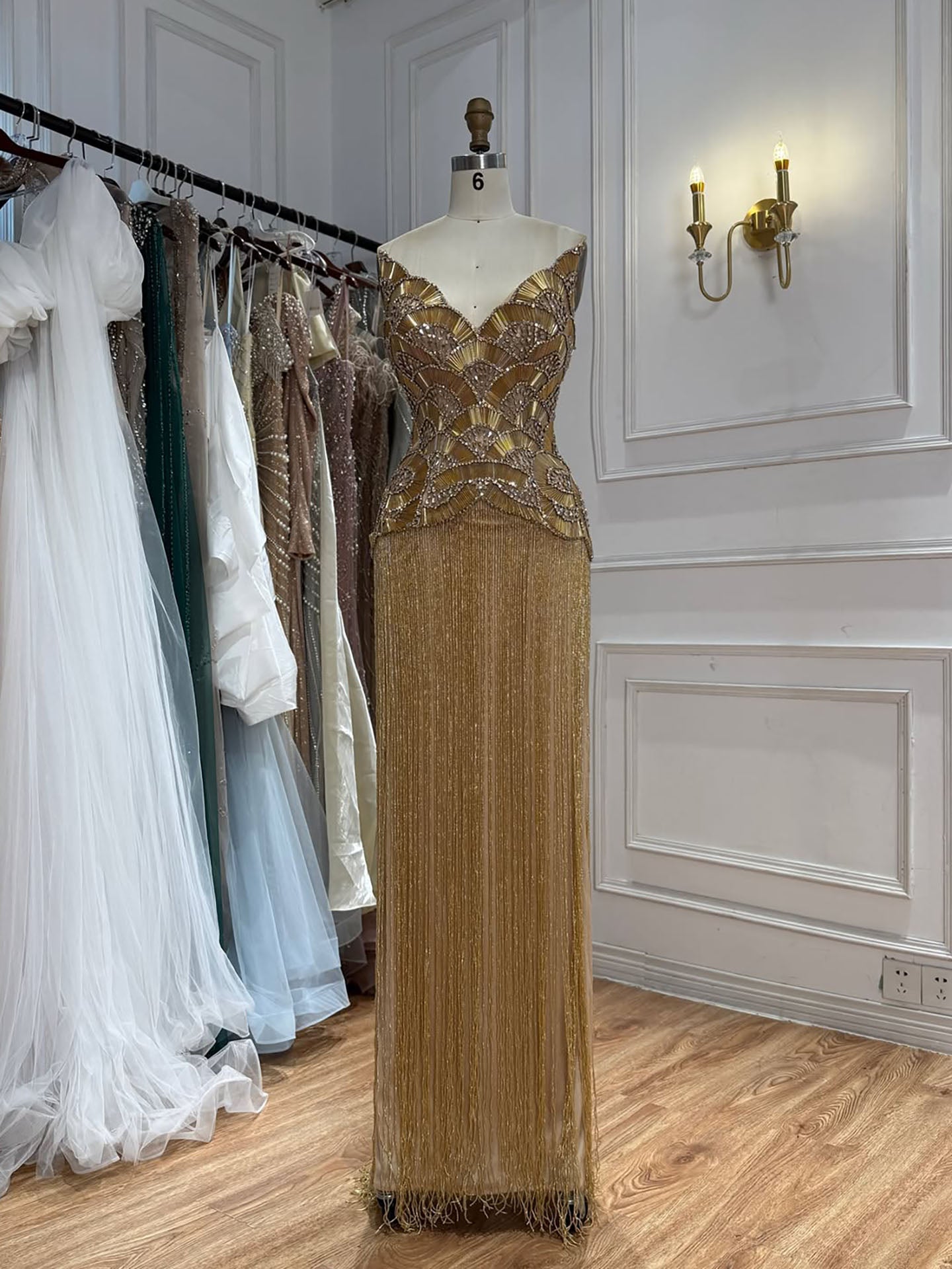 Luxury Hand Made Gold Scallop Tassel Evening Dress LA73748 SERENE HILL