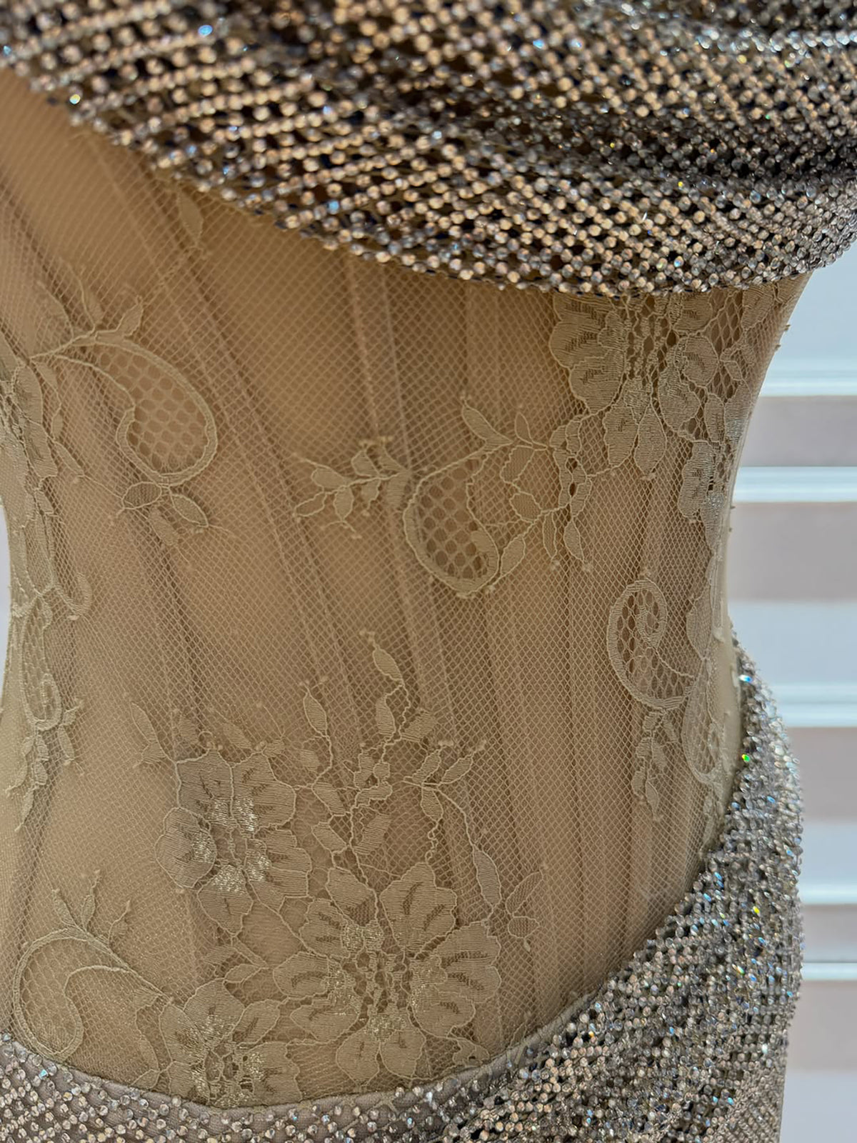 Luxury Gold Crystal Beaded Lace Mermaid Slit Dress LA73749