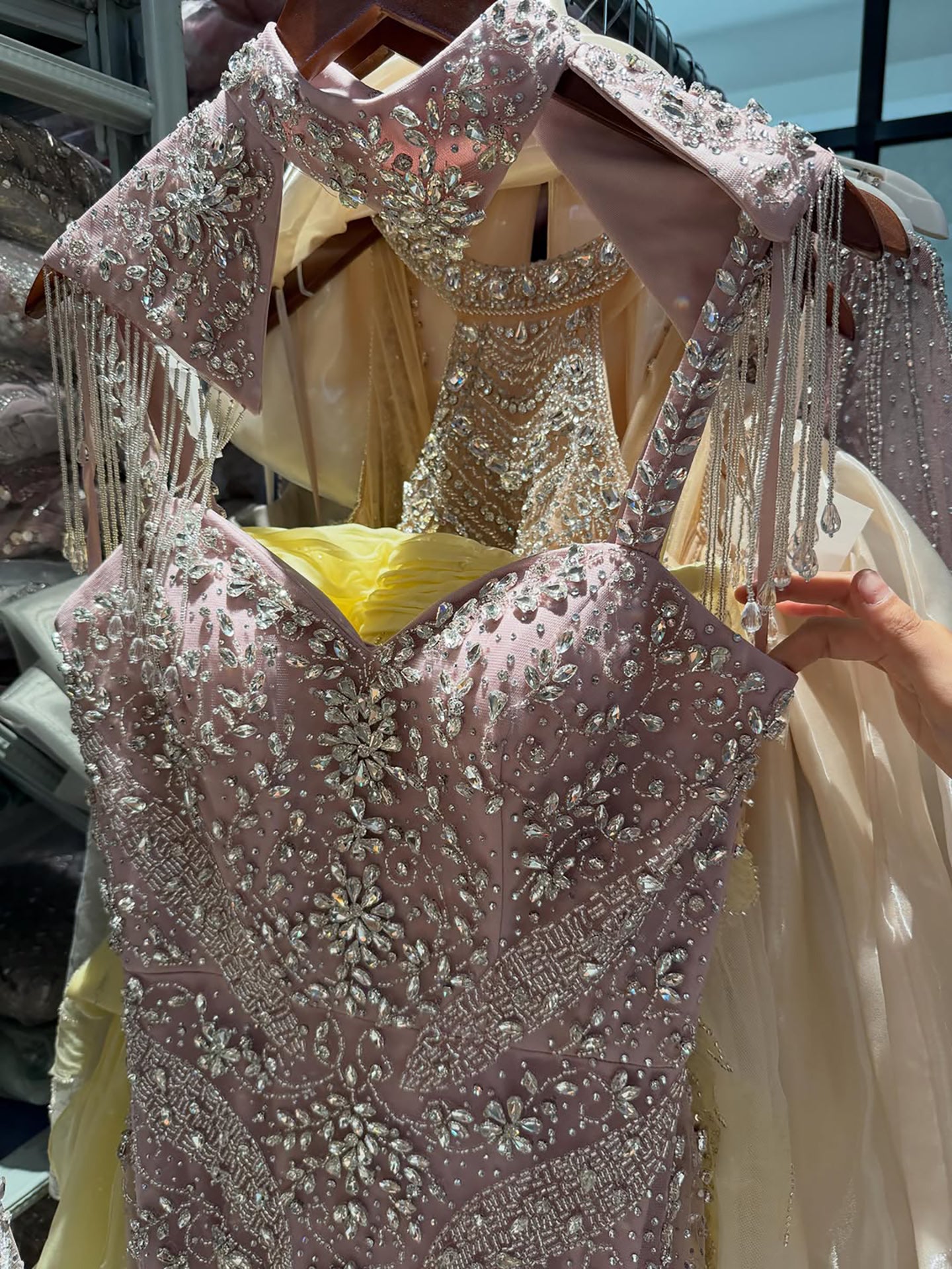 Luxury Nude Crystal Beaded Tassel Mermaid Evening Dress LA73751 SERENE HILL