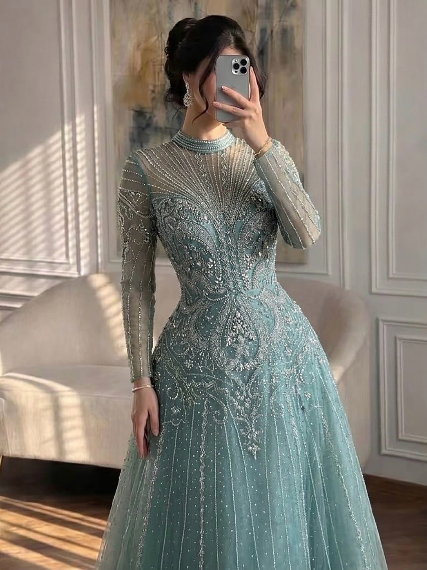 Luxury Turquoise Crystal Beaded Evening Dress LA73752 SERENE HILL