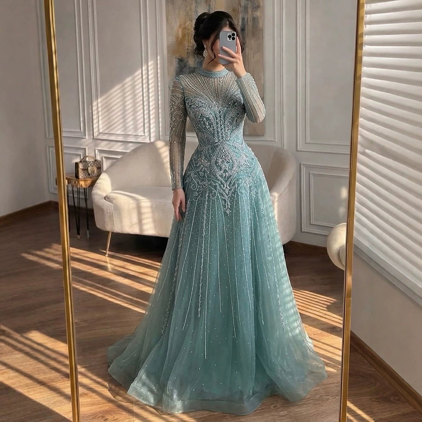 Luxury Turquoise Crystal Beaded Evening Dress LA73752 SERENE HILL