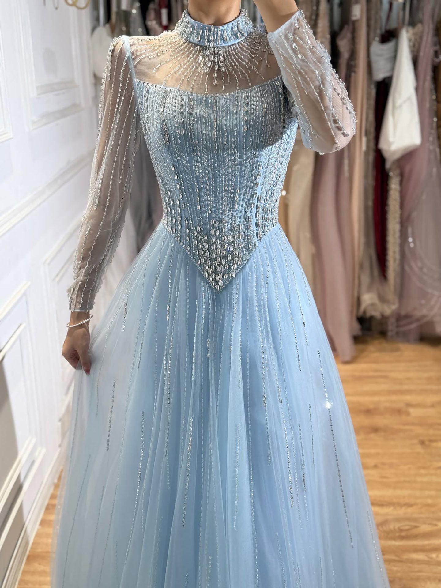 Luxury Nude Crystal Beaded A Line Evening Dress LA73753 SERENE HILL