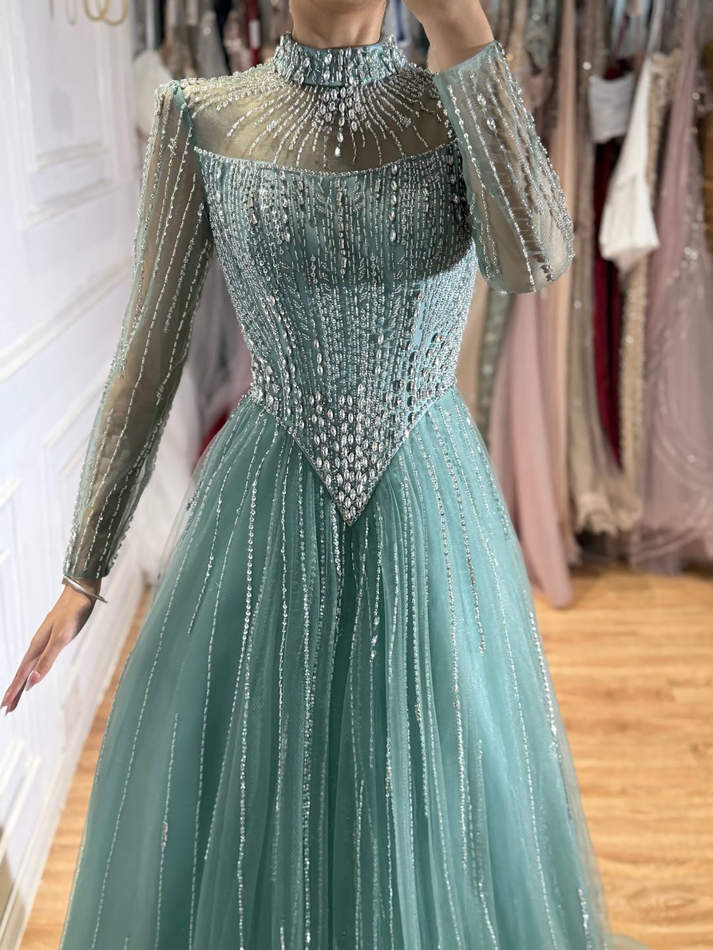 Luxury Nude Crystal Beaded A Line Evening Dress LA73753 SERENE HILL