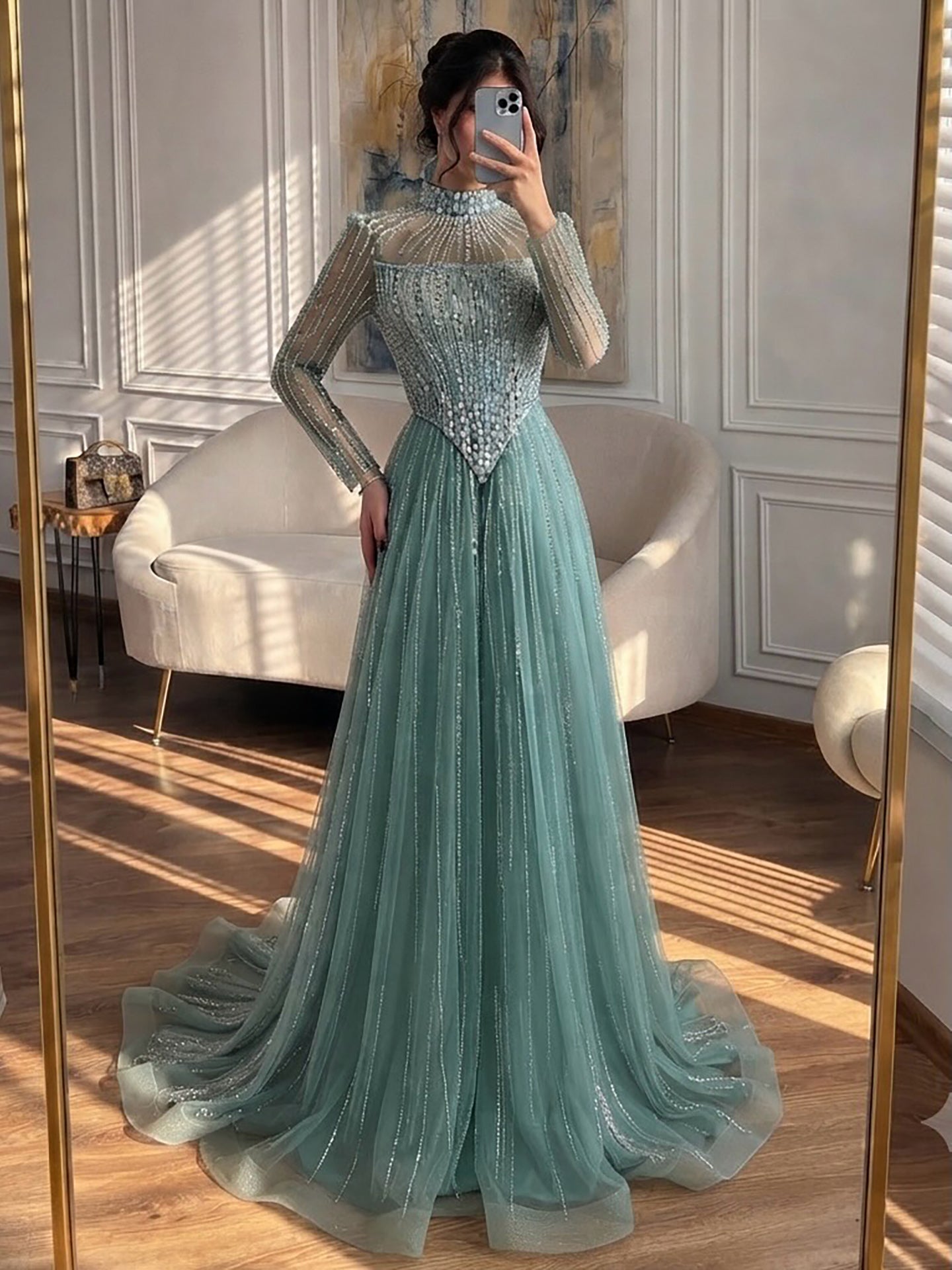 Luxury Nude Crystal Beaded A Line Evening Dress LA73753 SERENE HILL