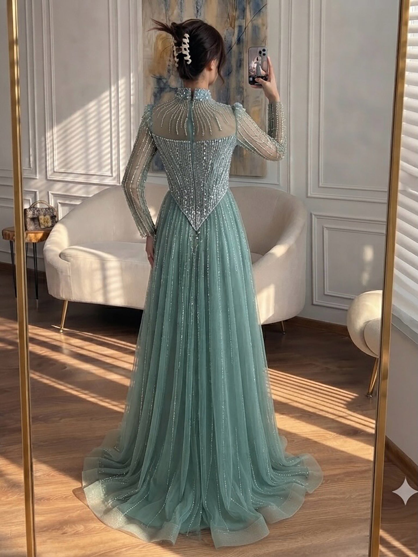 Luxury Nude Crystal Beaded A Line Evening Dress LA73753 SERENE HILL