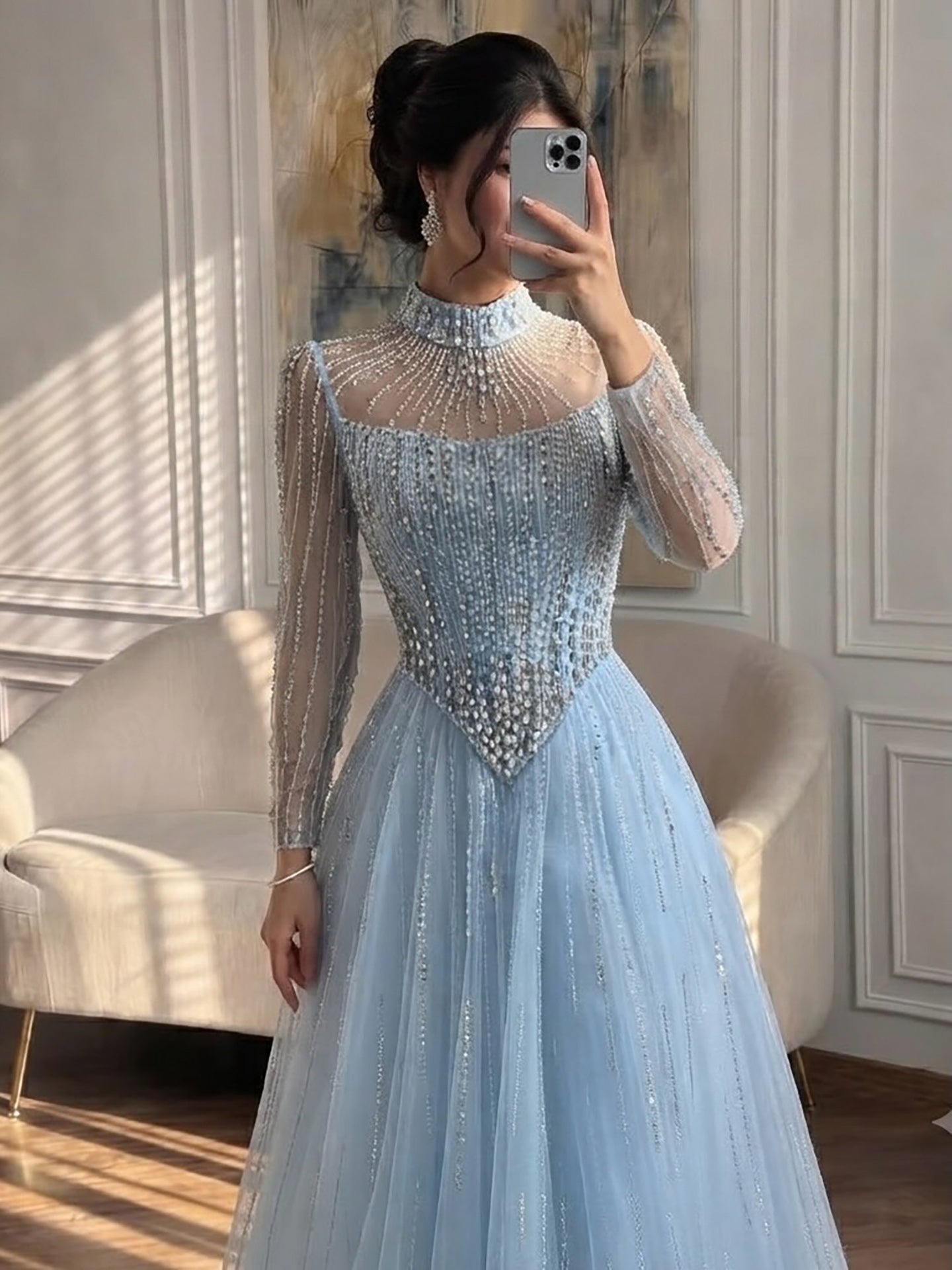 Luxury Nude Crystal Beaded A Line Evening Dress LA73753 SERENE HILL
