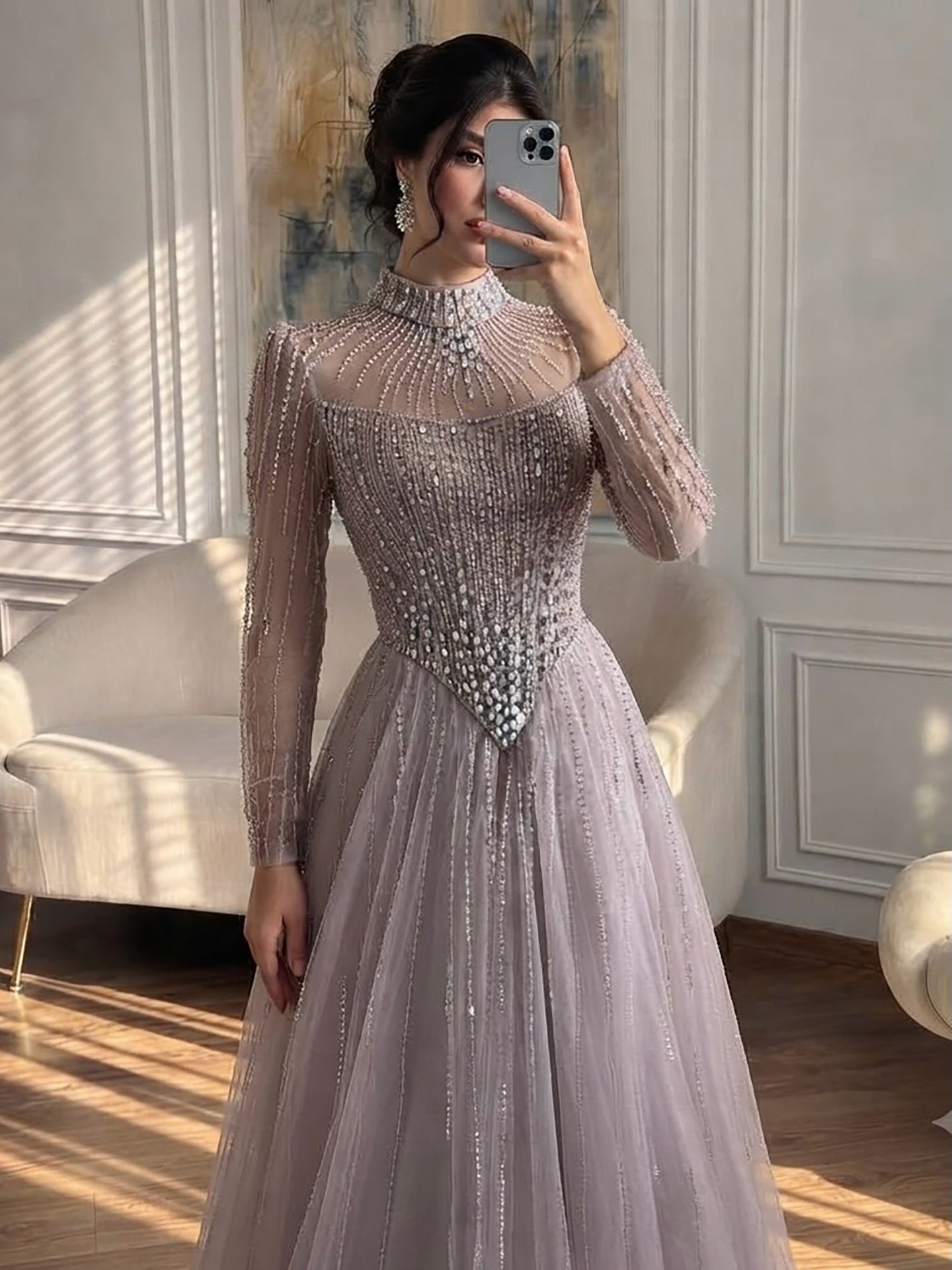 Luxury Nude Crystal Beaded A Line Evening Dress LA73753 SERENE HILL