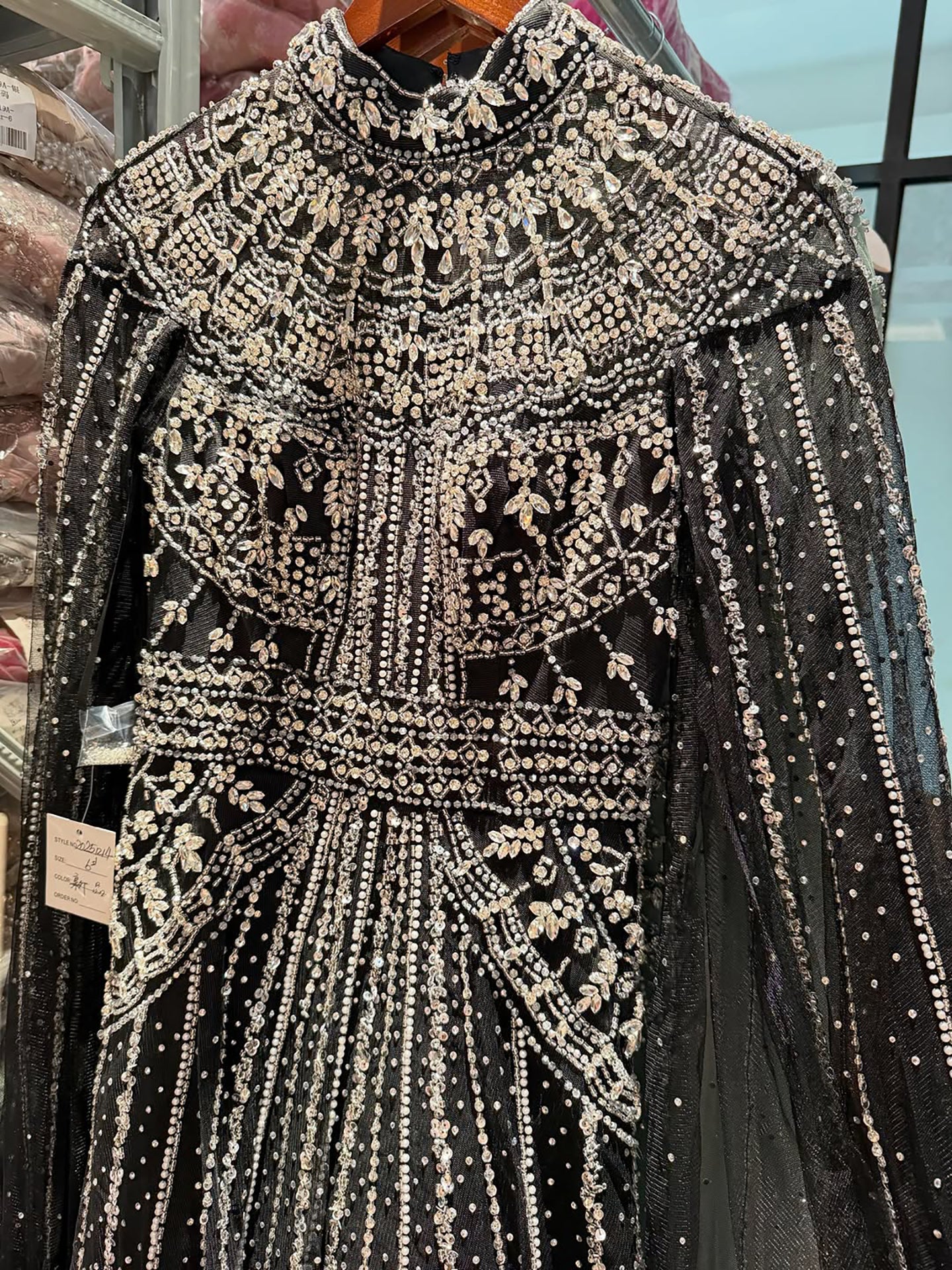 Luxury Caramel Crystal Beaded Cape Sleeves A-Line Dress LA73756 SERENE HILL