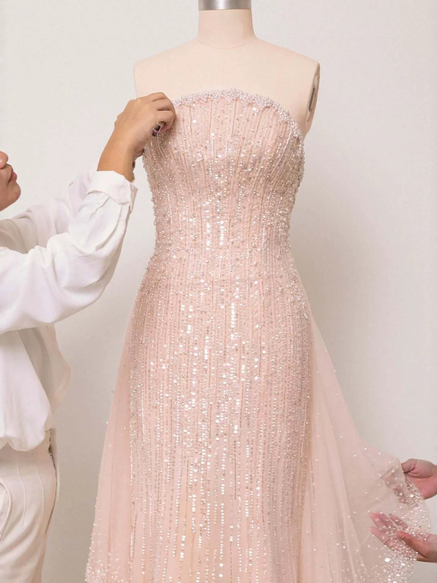 Luxury Pink Beaded Cap Sleeves Mermaid Evening Dress LA73760 SERENE HILL
