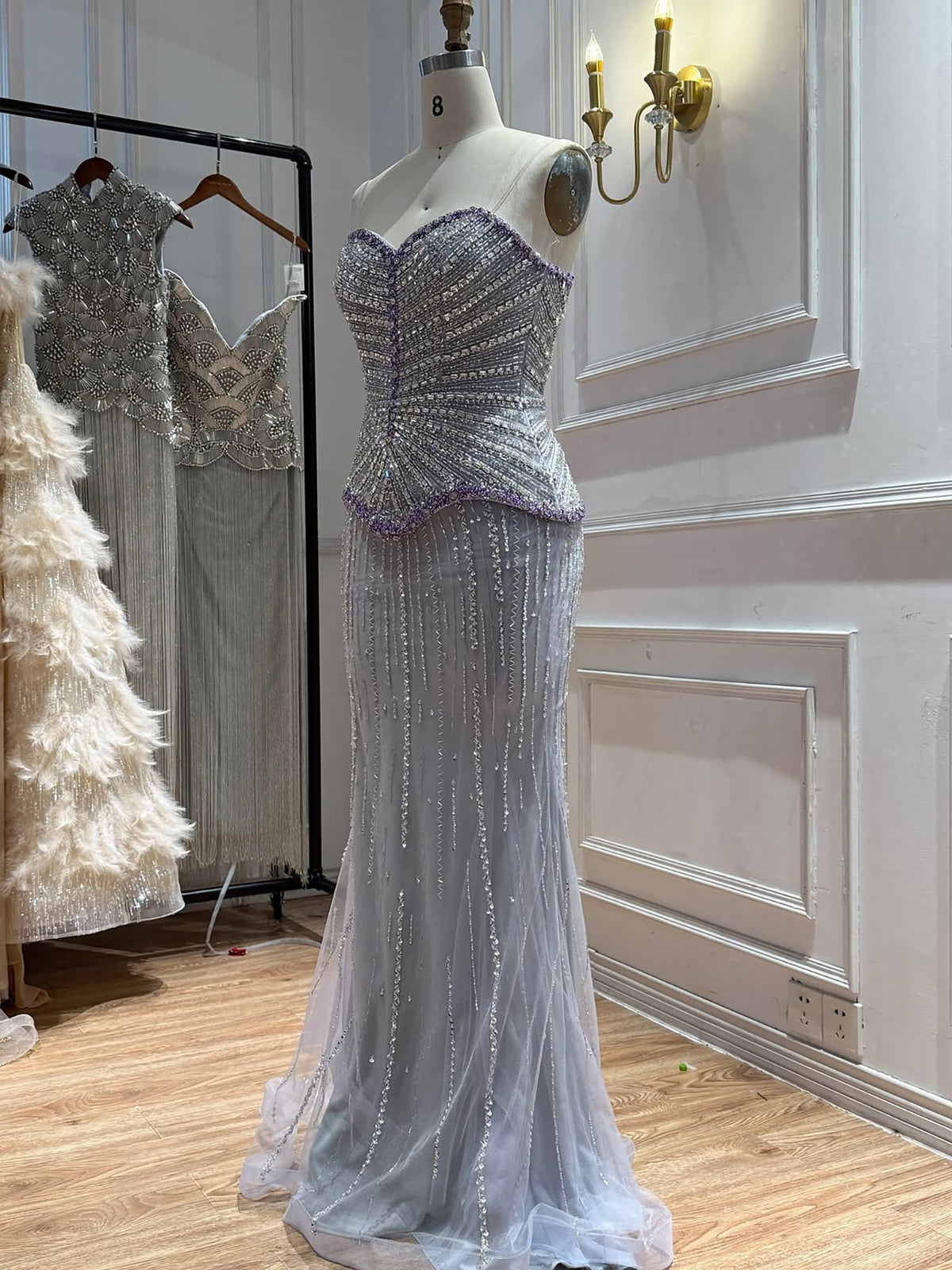 Luxury Lilac Beaded Strapless Mermaid Evening Dress LA73761