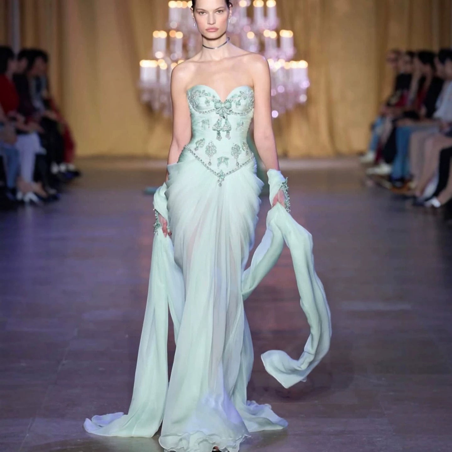 Luxury Sage Green Crystal Beaded Strapless Evening Dress LA73763 Sage Green / 10