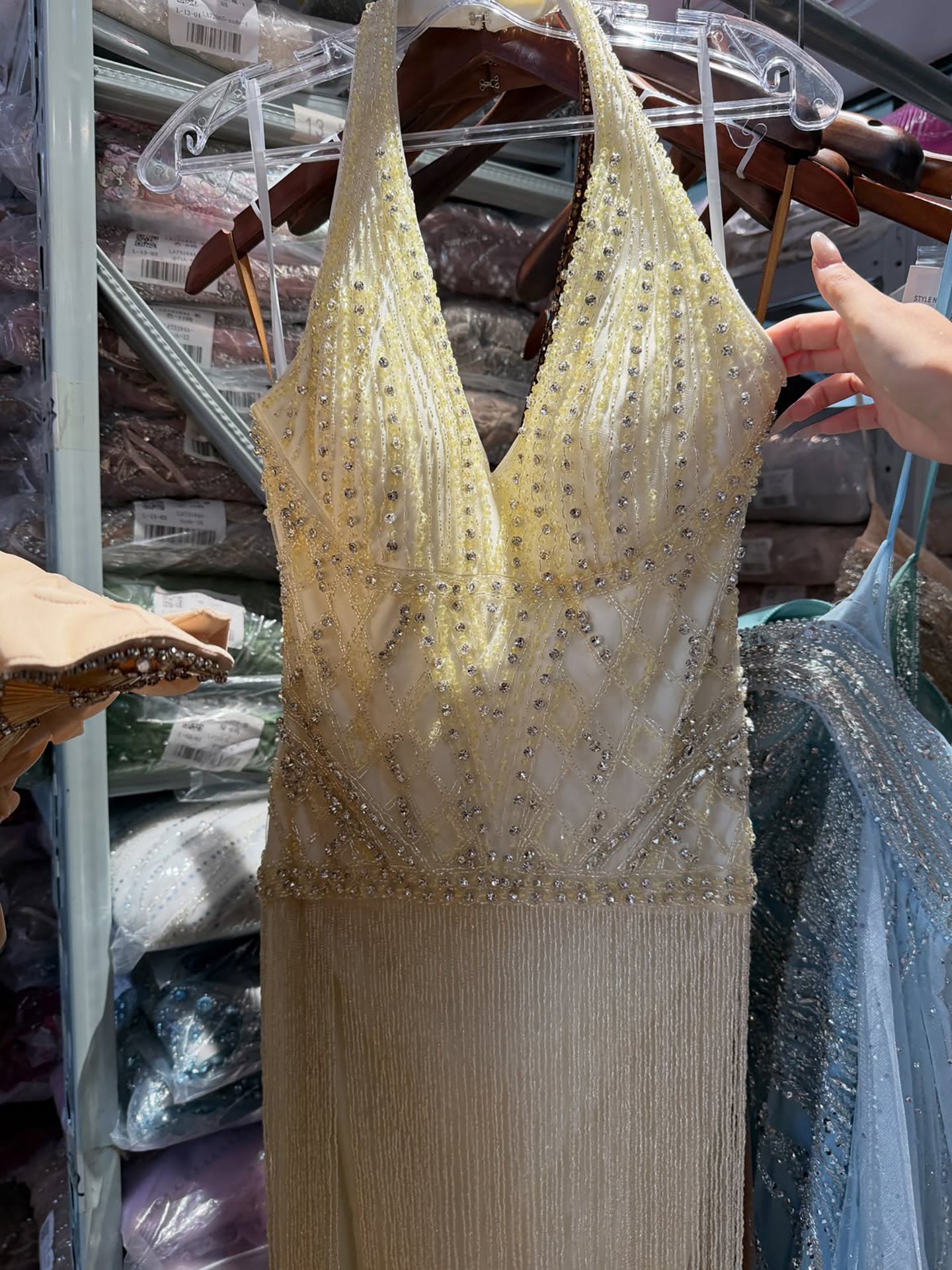 Luxury Butter Yellow Halter Fringe Evening Dress LA73765 SERENE HILL