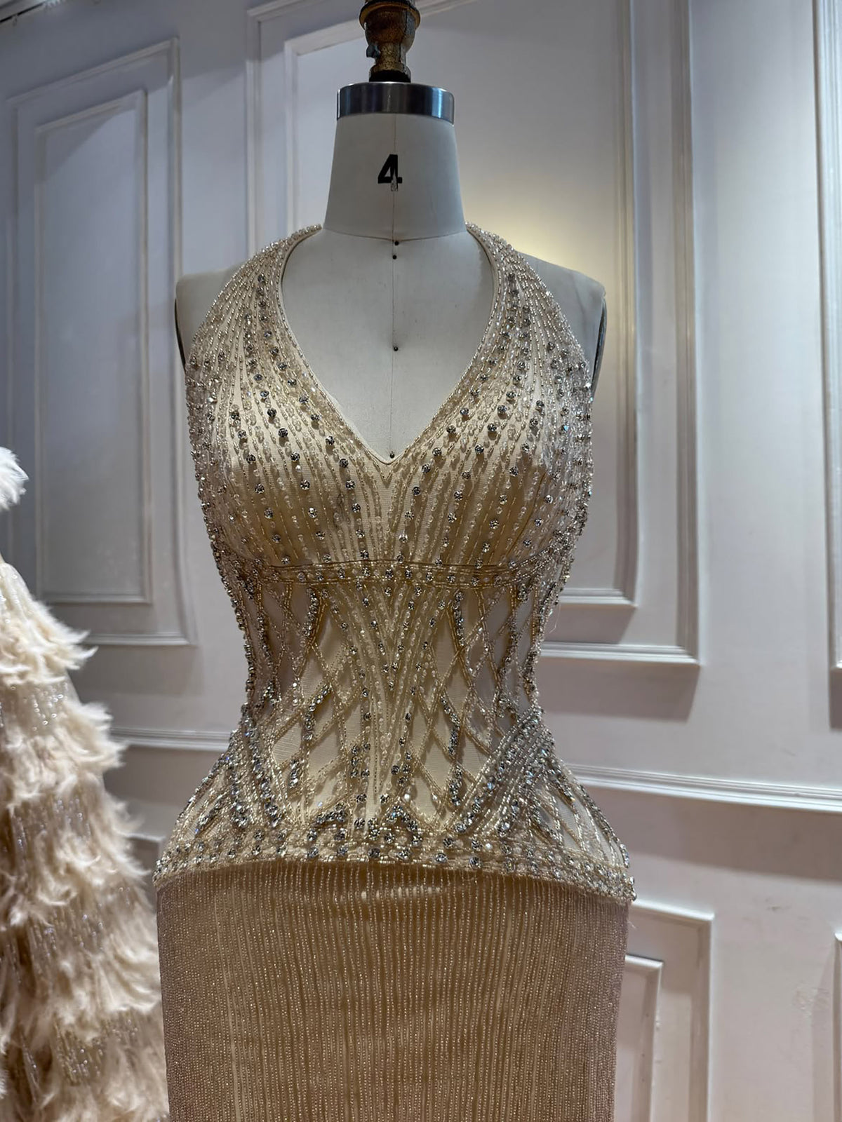 Luxury Butter Yellow Halter Fringe Evening Dress LA73765