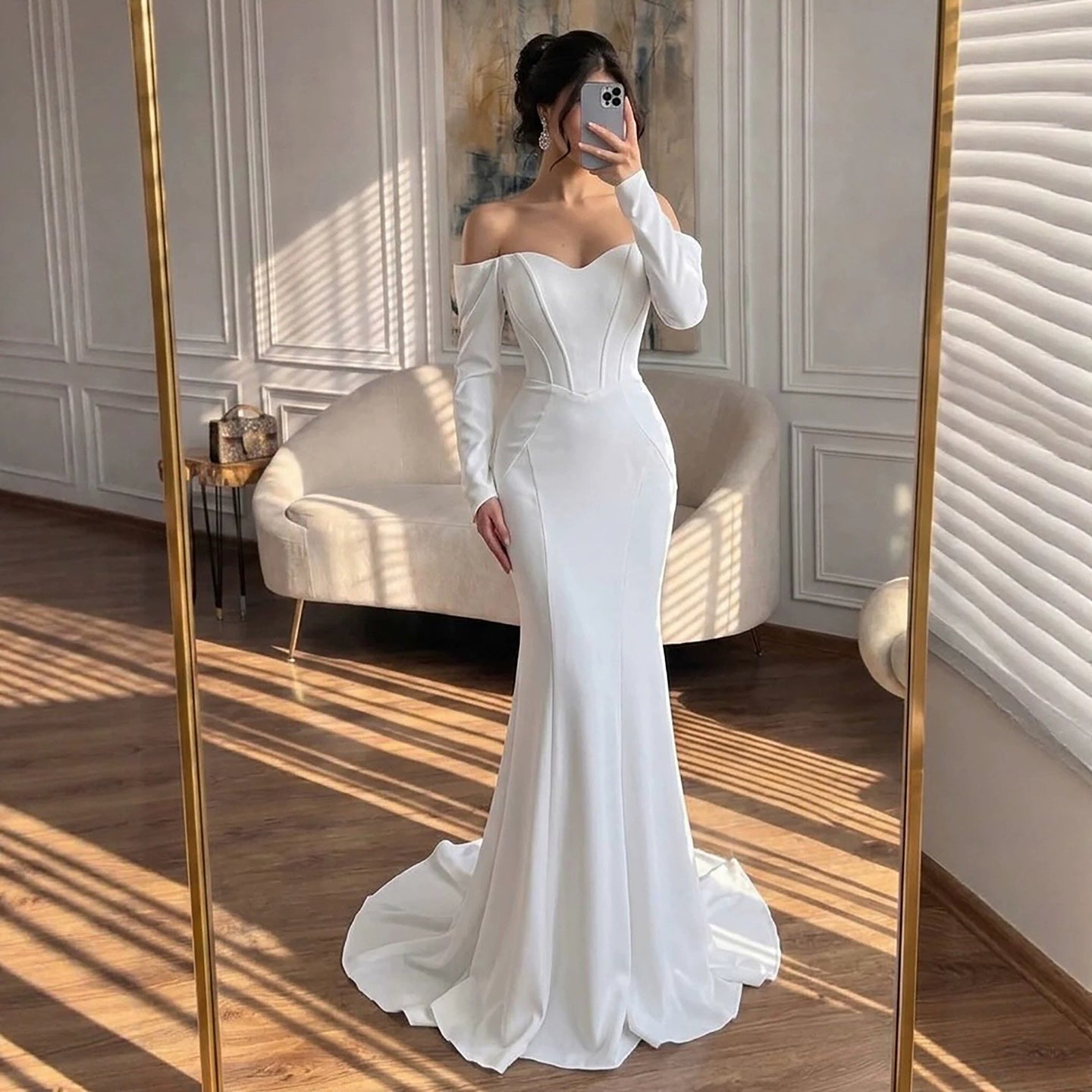 off shoulder long sleeve mermaid wedding dress Luxury White Sweetheart LA73768 White / 14 Sleeve Length:36-37 adorning the areas where Long Mermaid Prom Dresses rompers