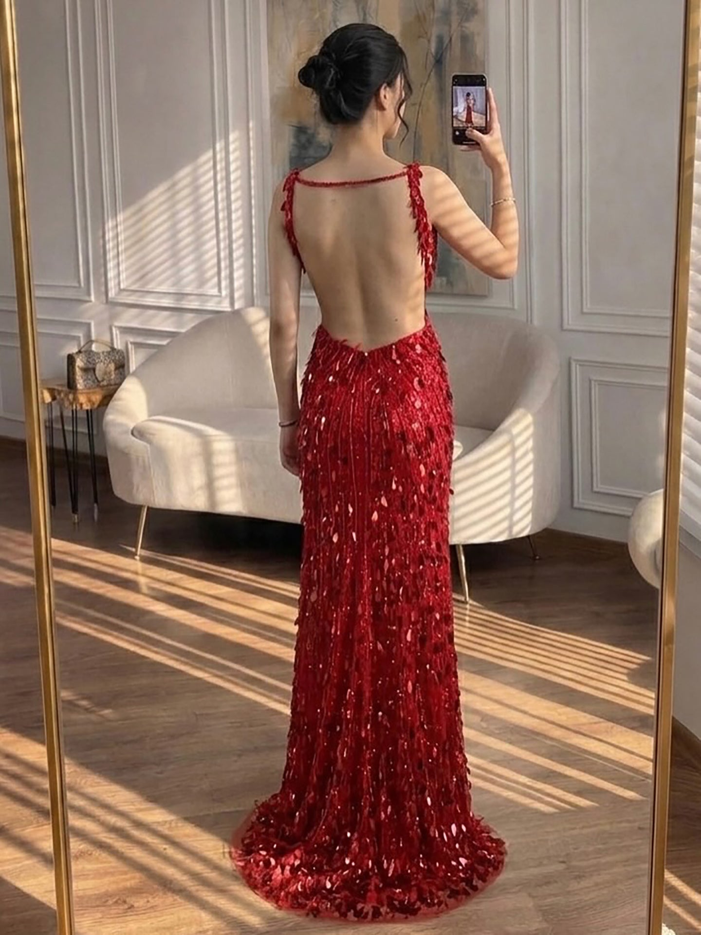 Luxury Blue V Neck Cutout Beaded Mermaid Evening Dress LA73773 SERENE HILL