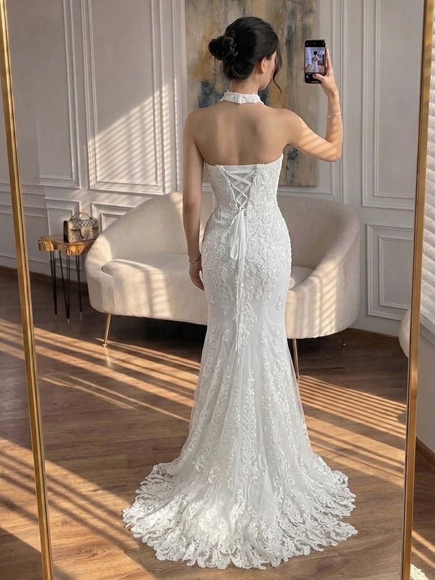 Luxury White Beaded Lace Strapless Mermaid Wedding Dress LA73778 SERENE HILL