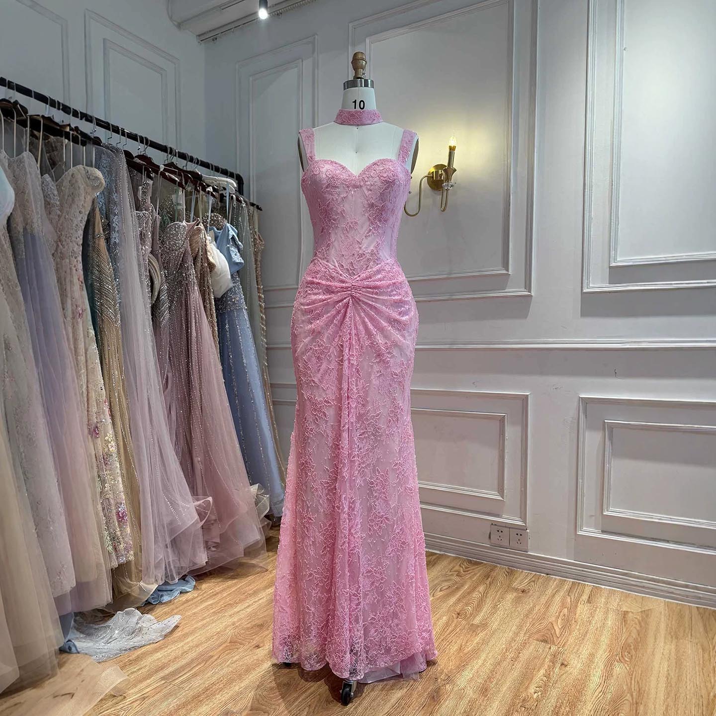 Luxury Pink Beaded Lace Mermaid Evening Dress With Choker LA73789 SERENE HILL