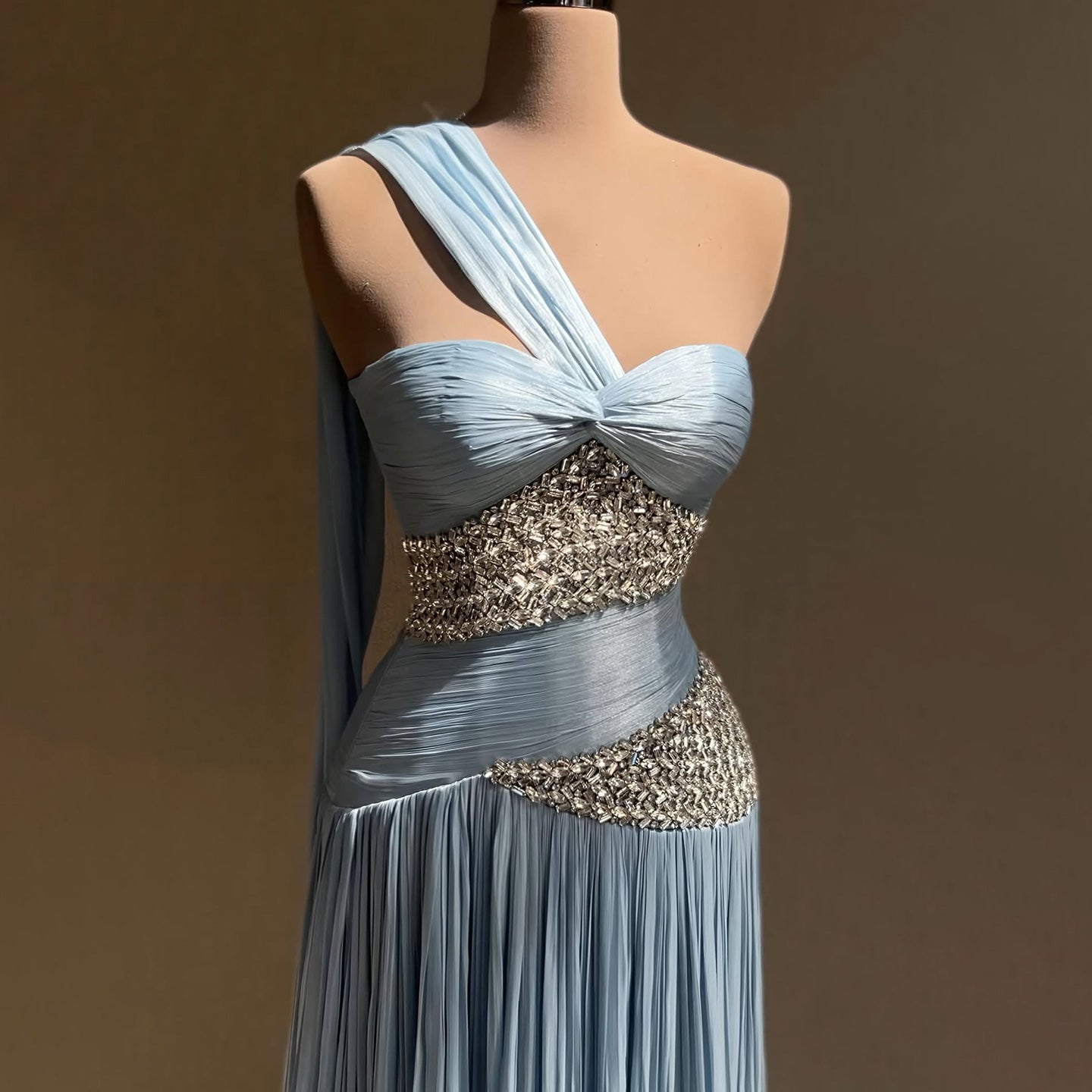 Luxury Blue One Shoulder Crystal Pleated Evening Dress LA73799 SERENE HILL