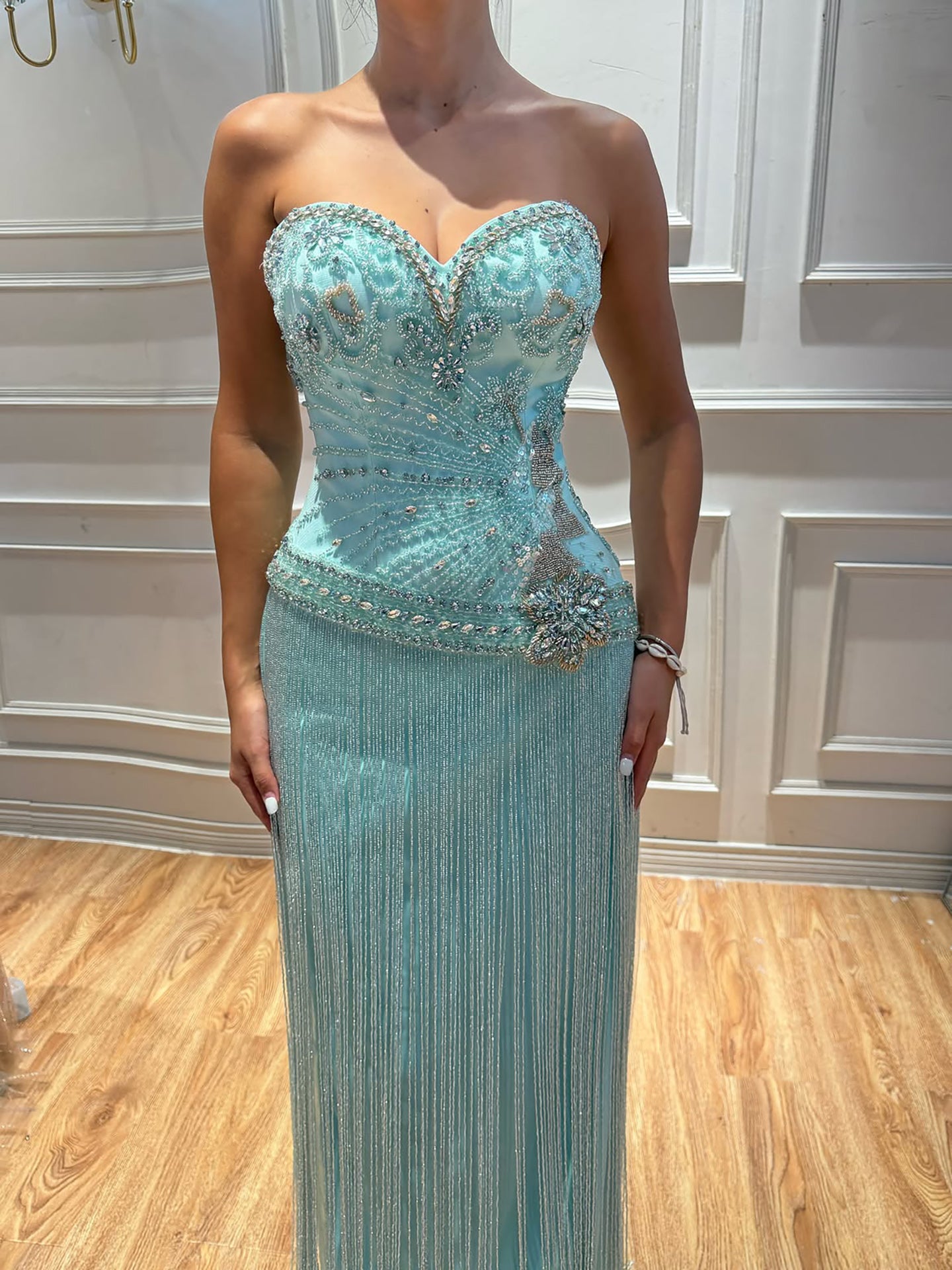 Luxury Tiffany Sweetheart Beaded Fringe Evening Dress LA73800