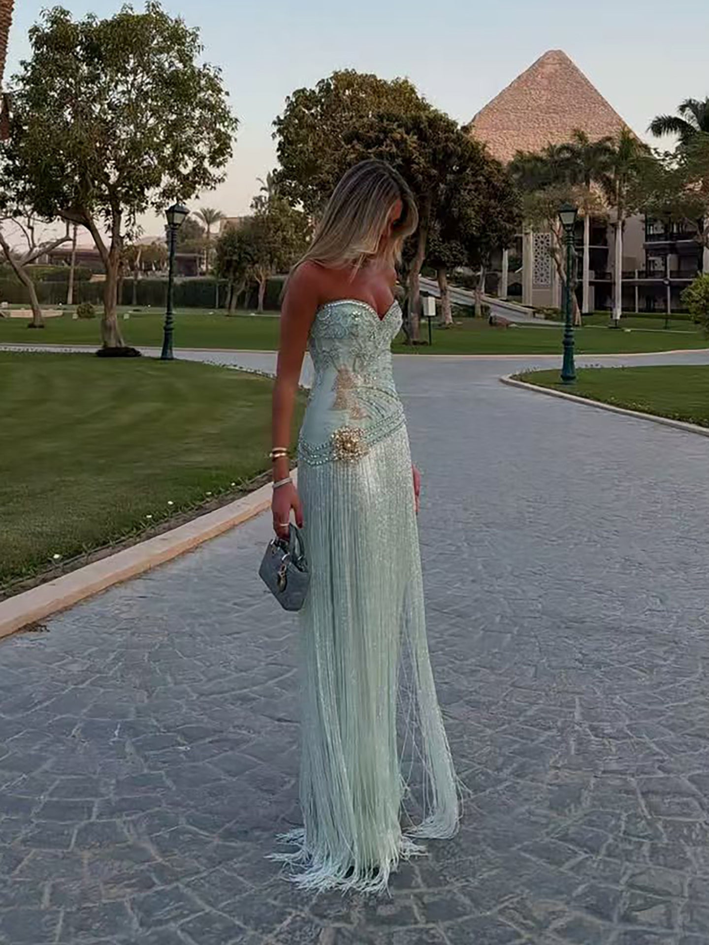 Luxury Sage Green Sweetheart Beaded Fringe Evening Dress LA73800 SERENE HILL