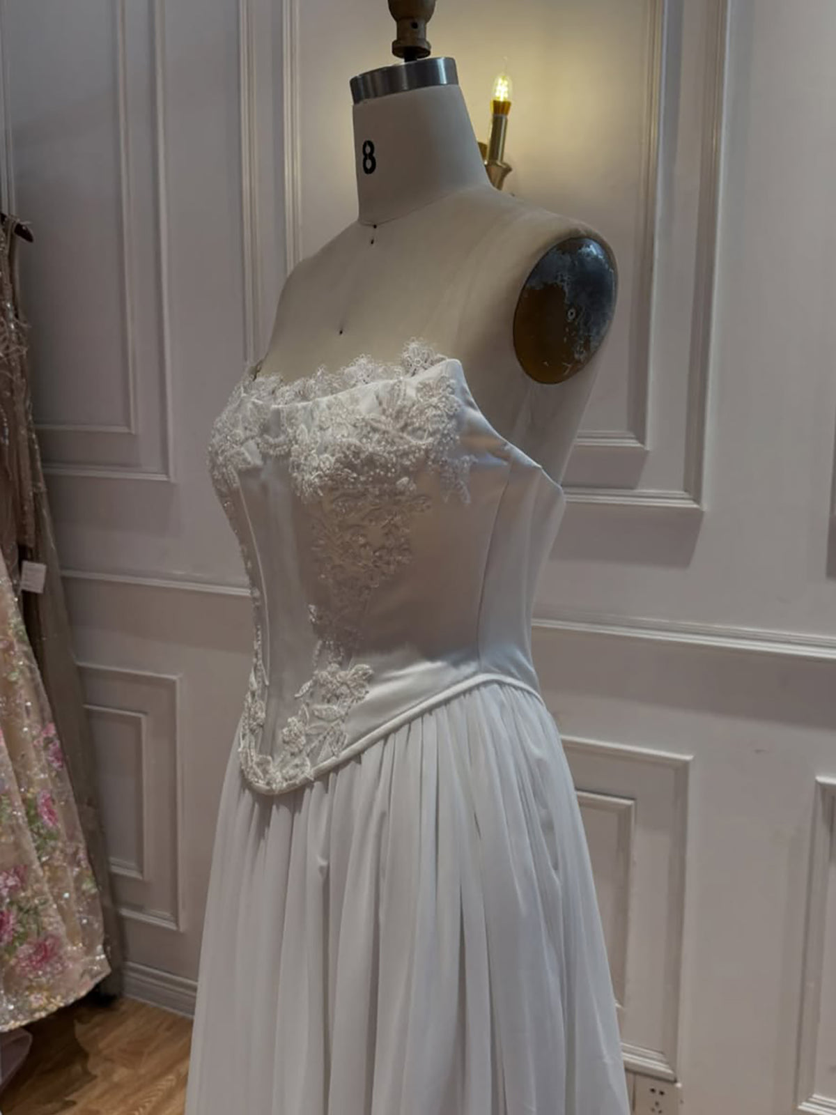 Luxury White Strapless Satin Corset Wedding Gown with Cape LA73813