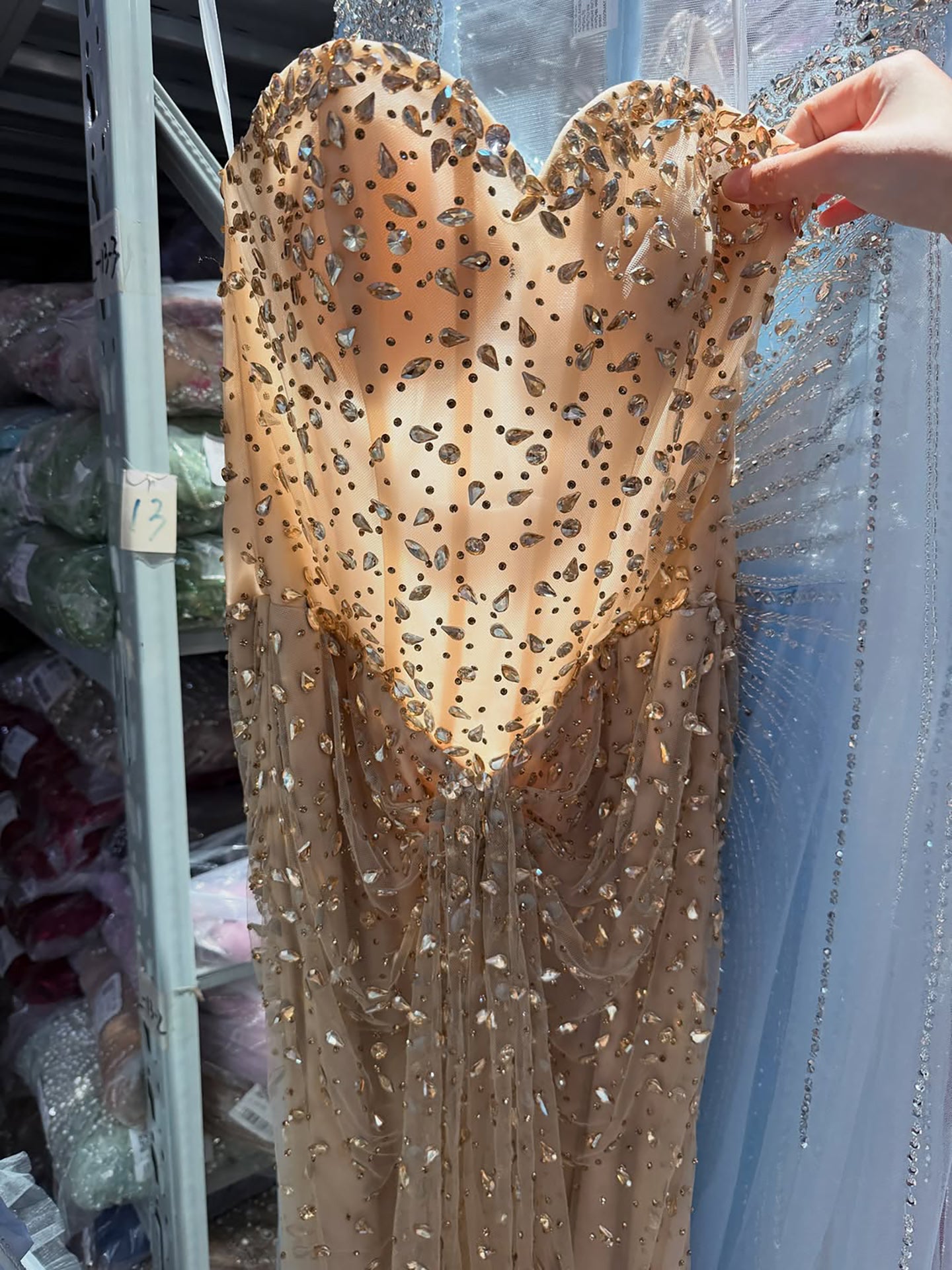 Luxury Gold Crystal Beaded Strapless Mermaid Evening Dress LA73818 SERENE HILL