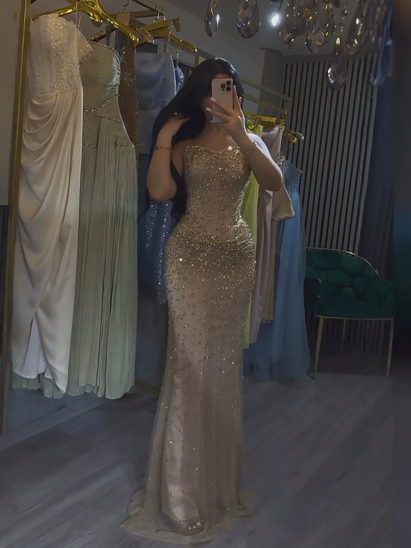Luxury Gold Crystal Beaded Strapless Mermaid Evening Dress LA73818 SERENE HILL