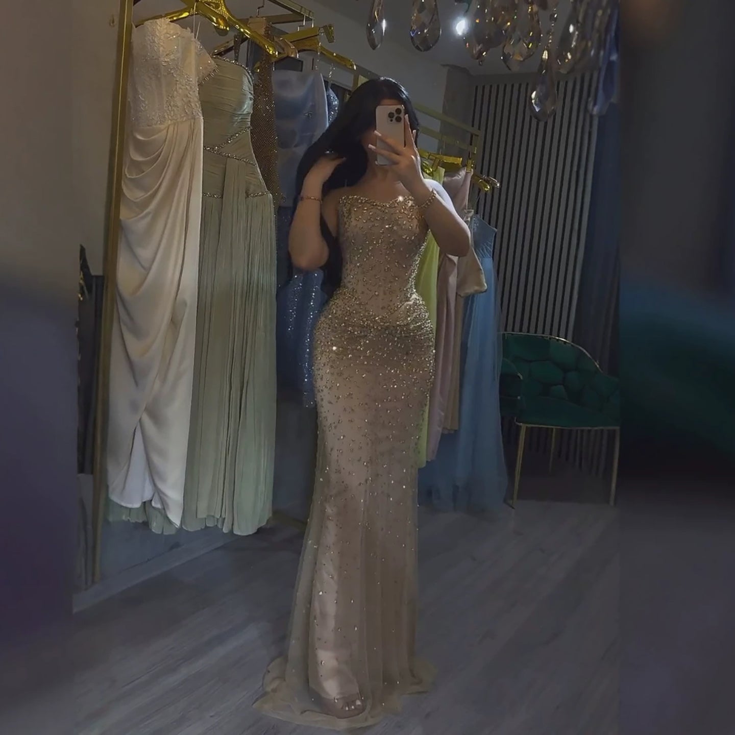 Luxury Gold Crystal Beaded Strapless Mermaid Evening Dress LA73818 SERENE HILL