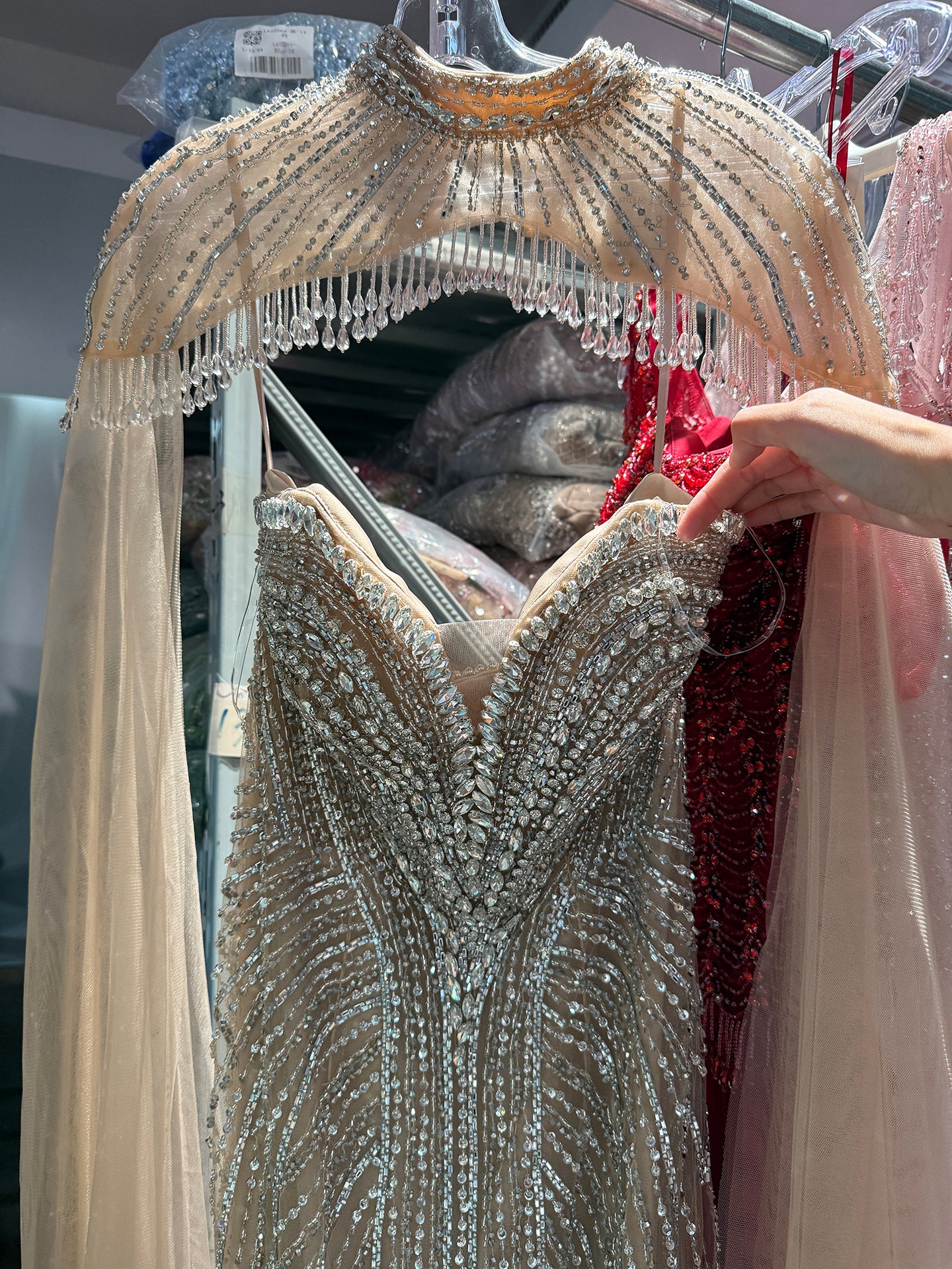 Luxury Pink Crystal Beaded Mermaid Evening Dress with Cape LA73822 SERENE HILL