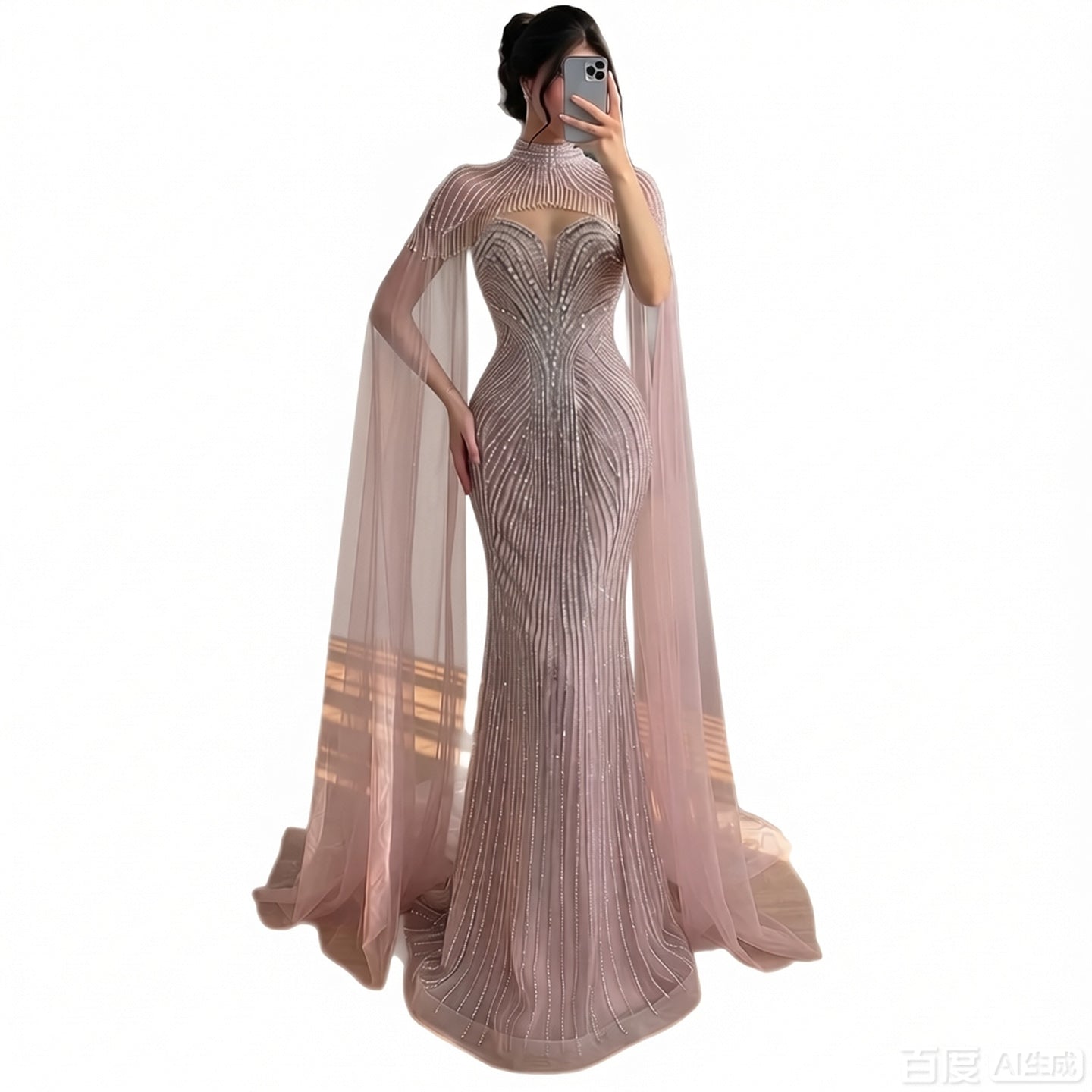Luxury Pink Crystal Beaded Mermaid Evening Dress with Cape LA73822 SERENE HILL