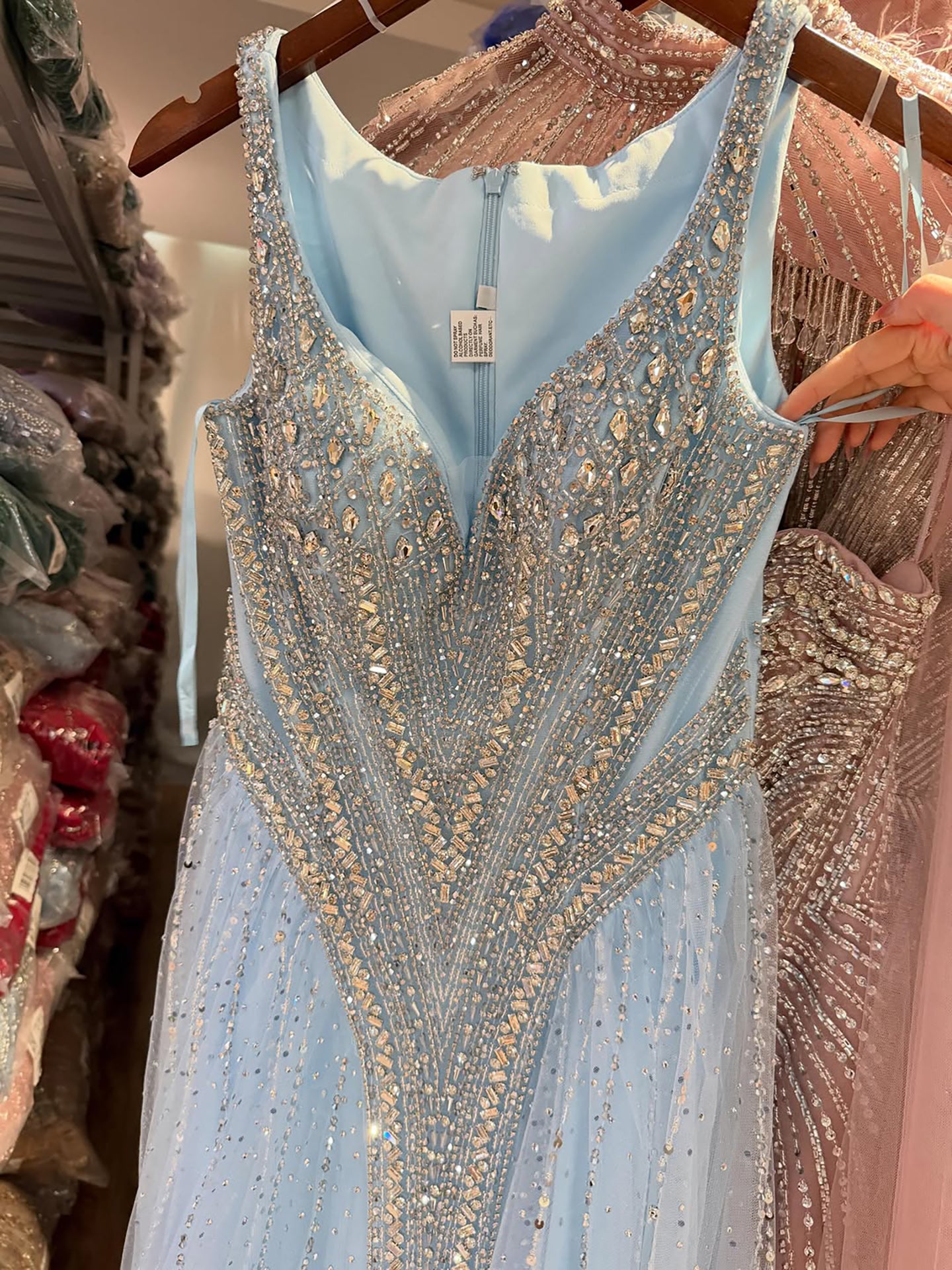 Luxury Light Blue Crystal Beaded V Neck A Line Evening Dress LA73824 SERENE HILL