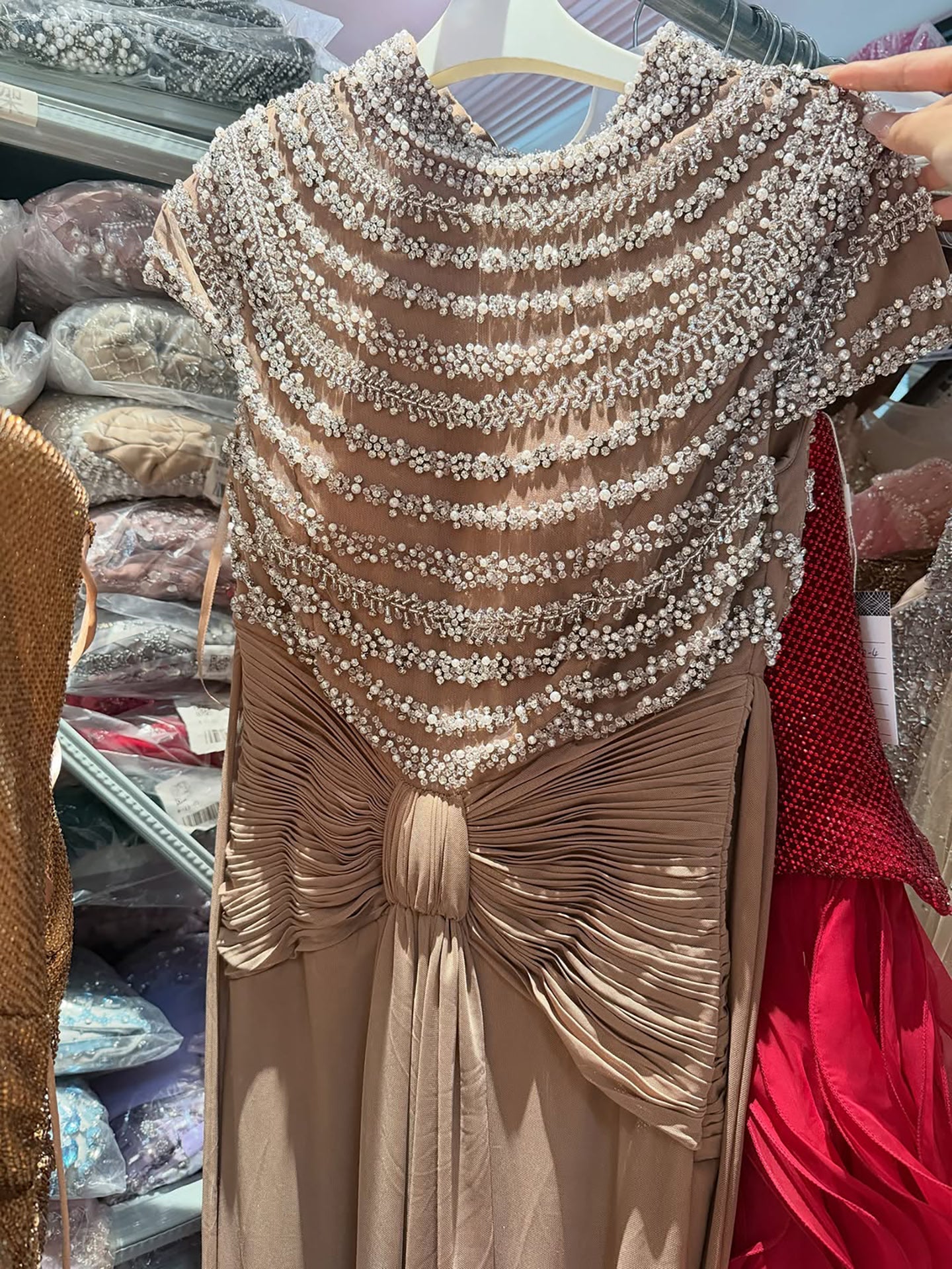 Luxury Caramel High-Neck Beaded Ruched Mermaid Evening Dress LA73825 SERENE HILL