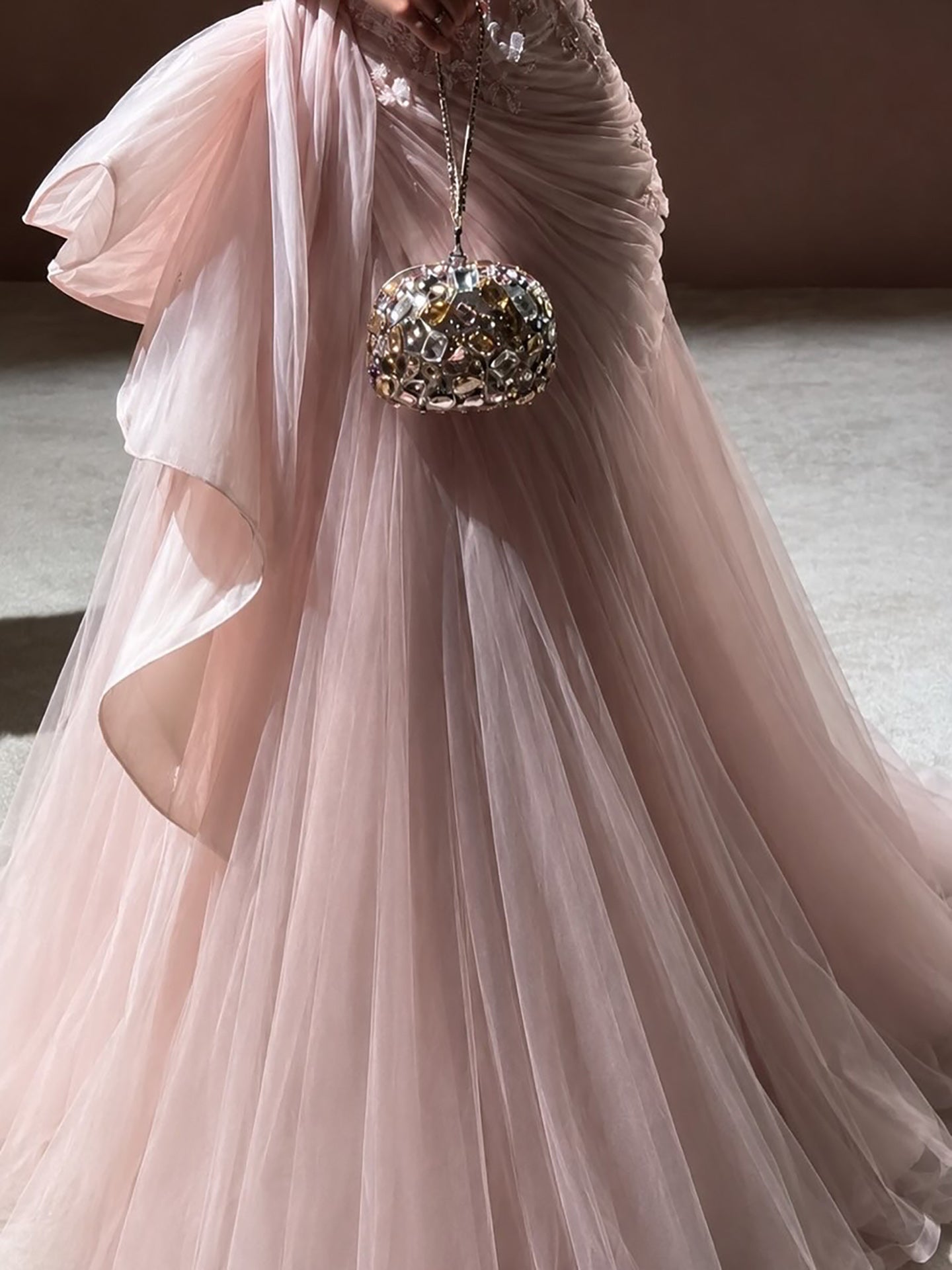 Luxury Pink Square Neck 3D Floral Asymmetric Draped Mermaid Dress LA73847 SERENE HILL