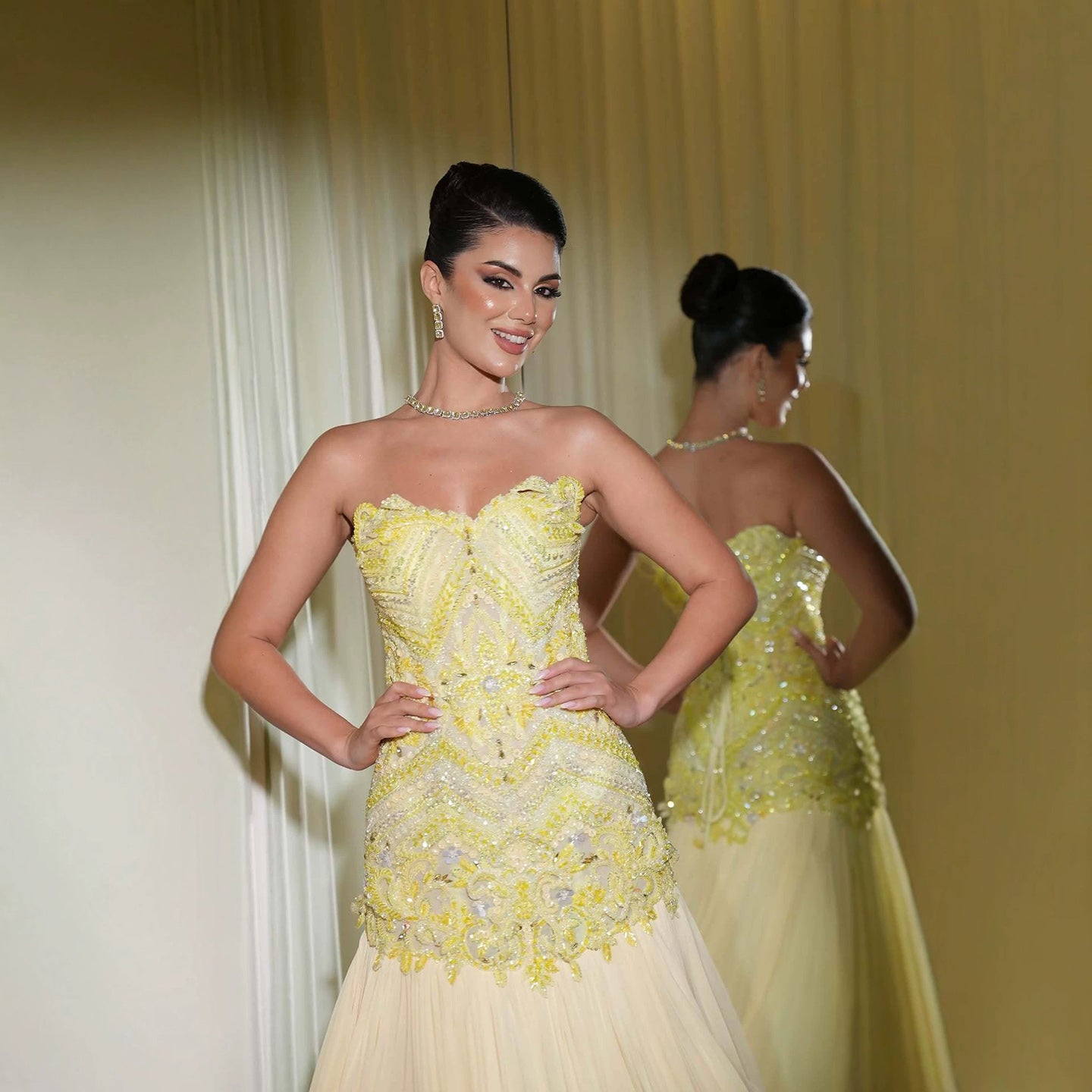 yellow beaded dress Luxury Strapless Longline Corset A-Line LA73867 Satin Dresses | Mini, decorates a sheer mesh dark purple dress prom Size:44D