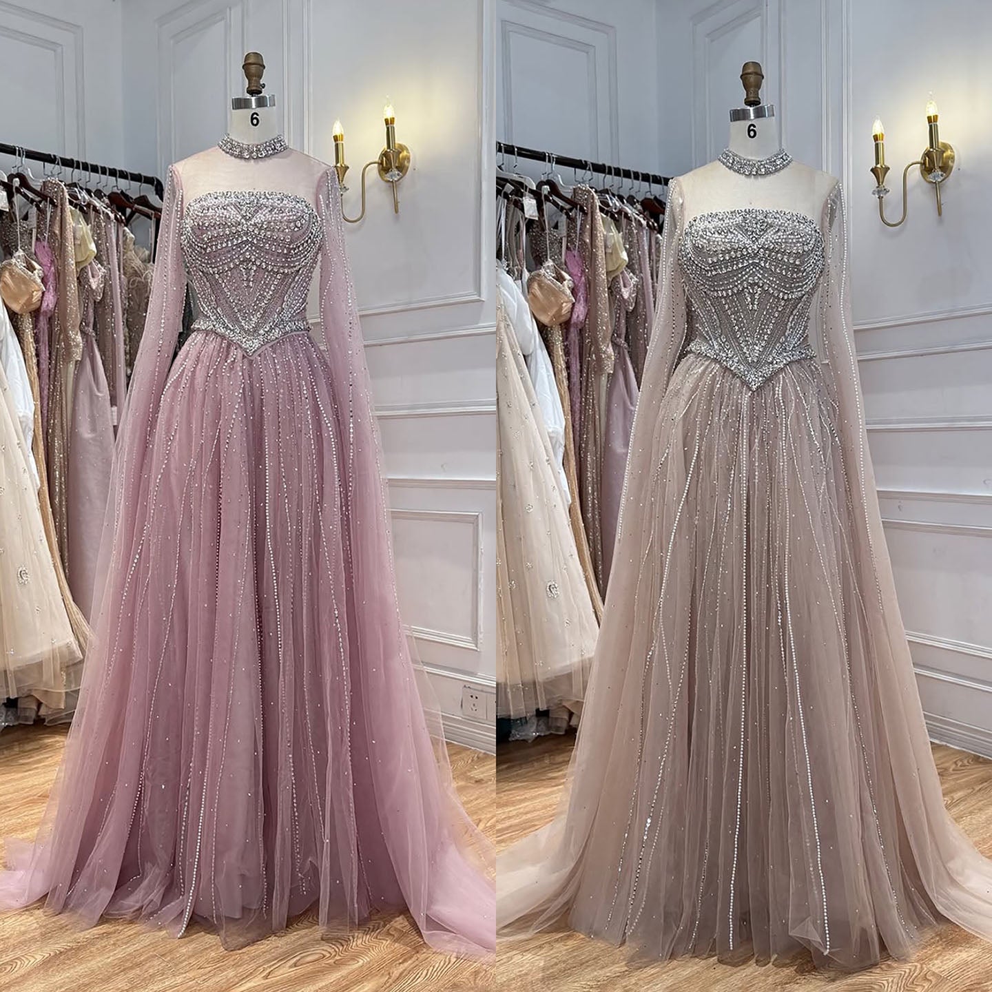 Luxury Pink High Neck Crystal Beaded A Line Evening Dress LA73885 SERENE HILL