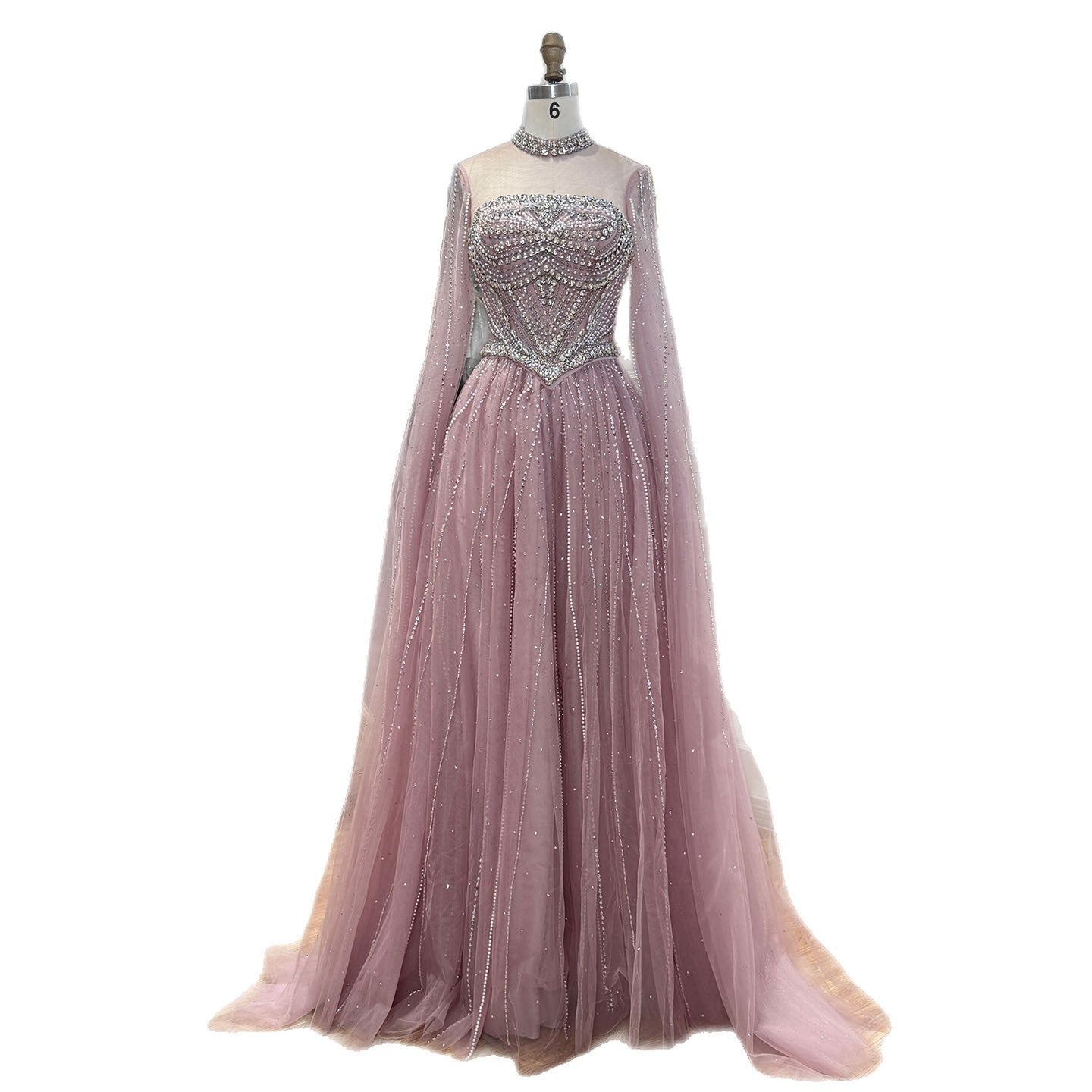 Luxury Pink High Neck Crystal Beaded A Line Evening Dress LA73885 SERENE HILL