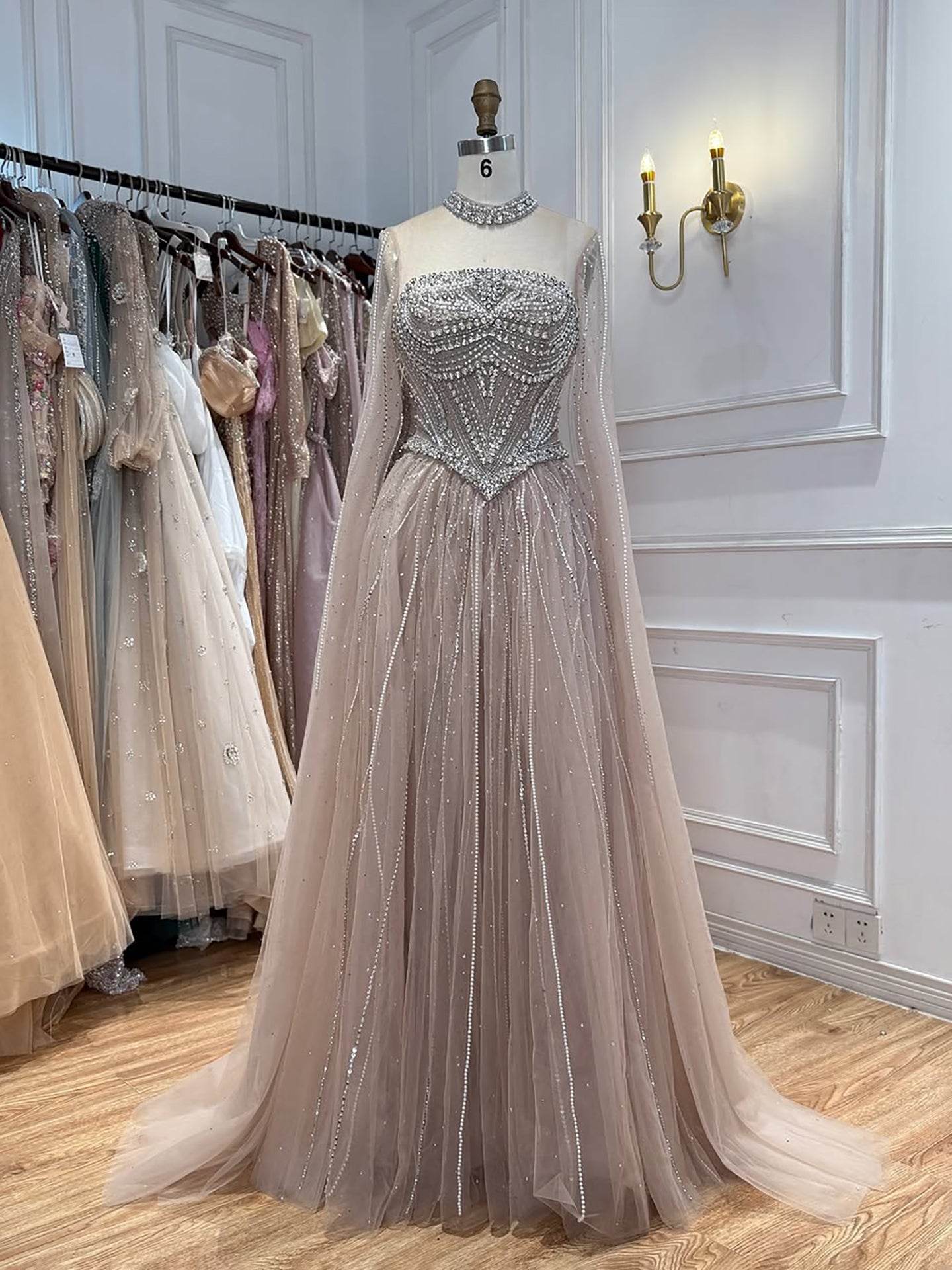 Luxury Pink High Neck Crystal Beaded A Line Evening Dress LA73885 SERENE HILL