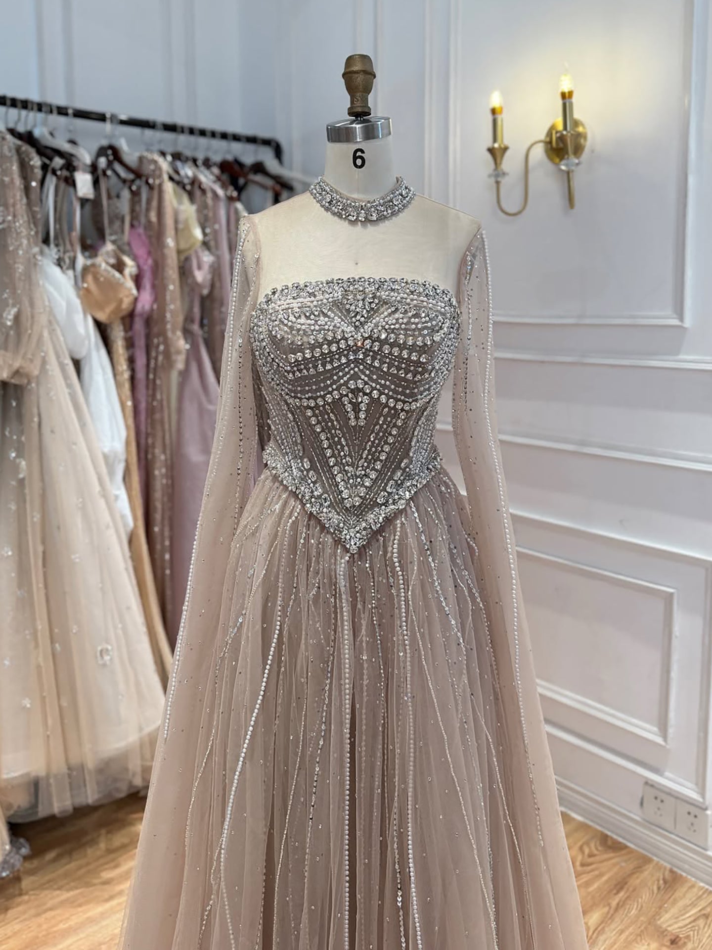 Luxury Pink High Neck Crystal Beaded A Line Evening Dress LA73885 SERENE HILL