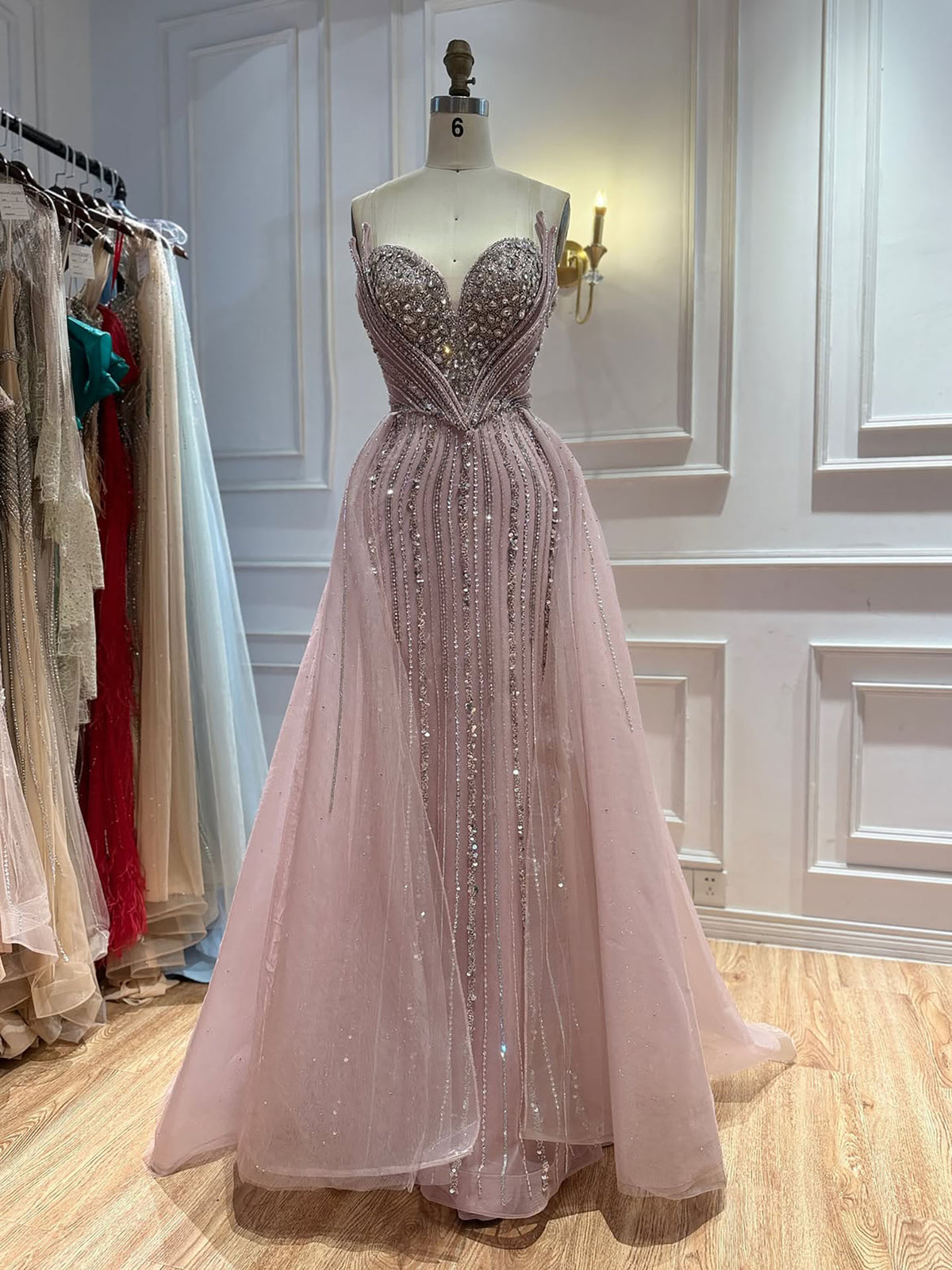 Luxury Nude Crystals Beaded Mermaid Evening Dress LA73892
