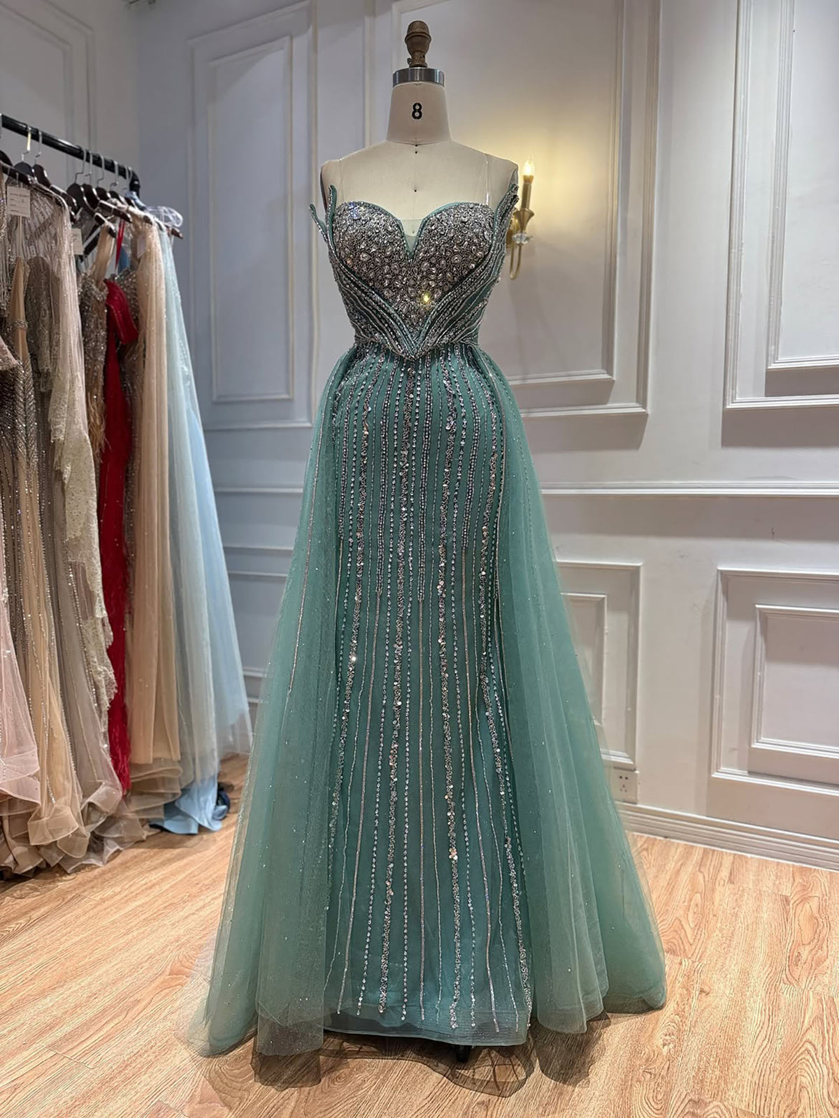 Luxury Nude Crystals Beaded Mermaid Evening Dress LA73892