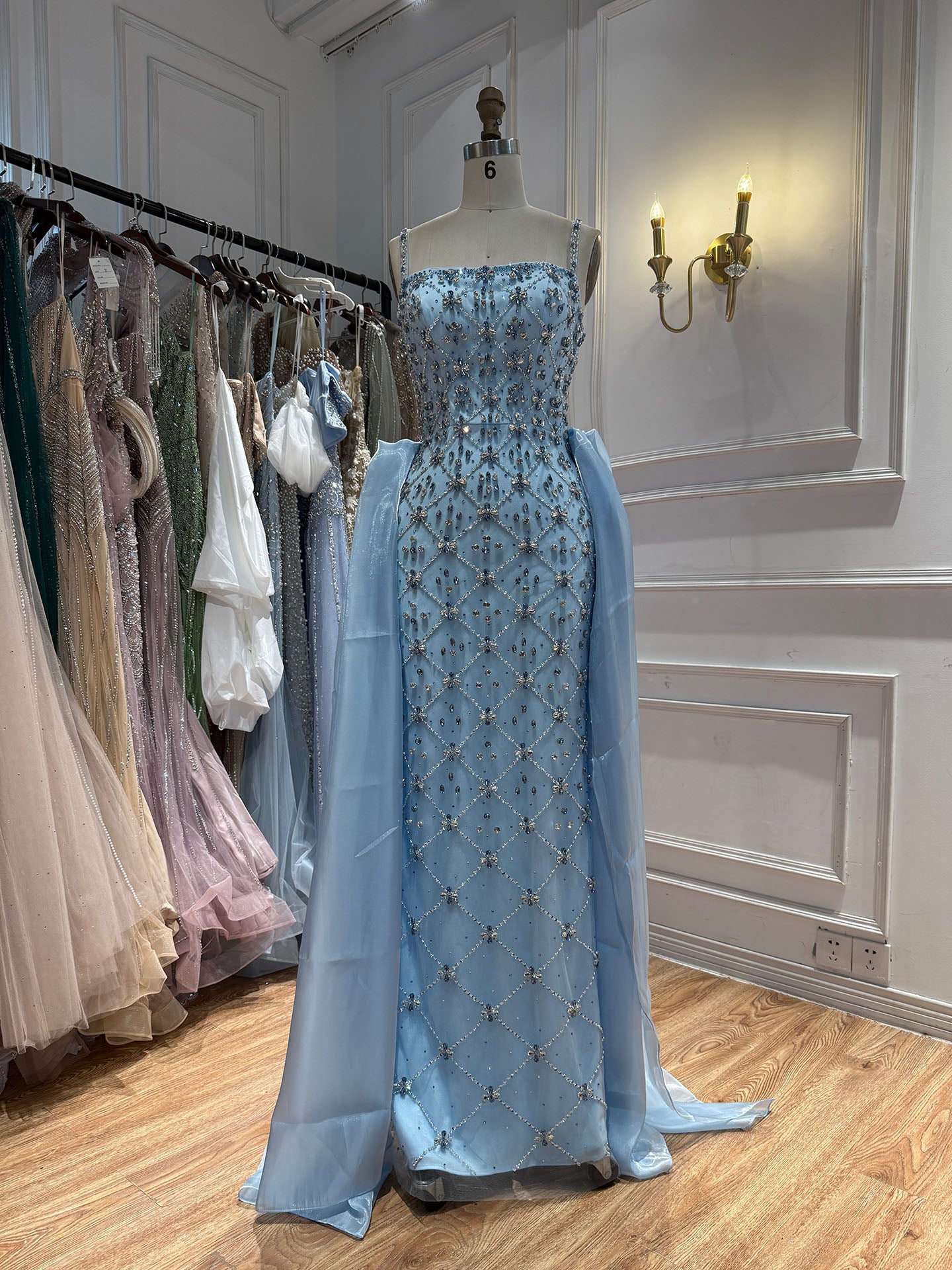Luxury Blue Crystal Beaded Mermaid Dress With Overskirt LA73913 SERENE HILL