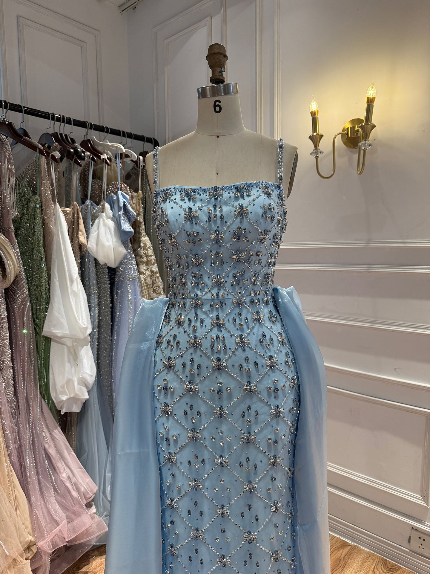 Luxury Blue Crystal Beaded Mermaid Dress With Overskirt LA73913 SERENE HILL