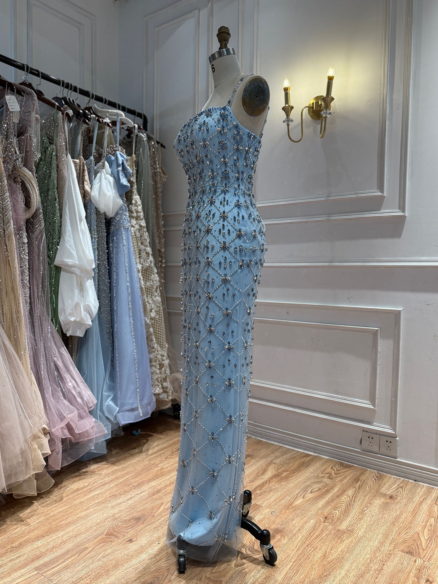 Luxury Blue Crystal Beaded Mermaid Dress With Overskirt LA73913 SERENE HILL