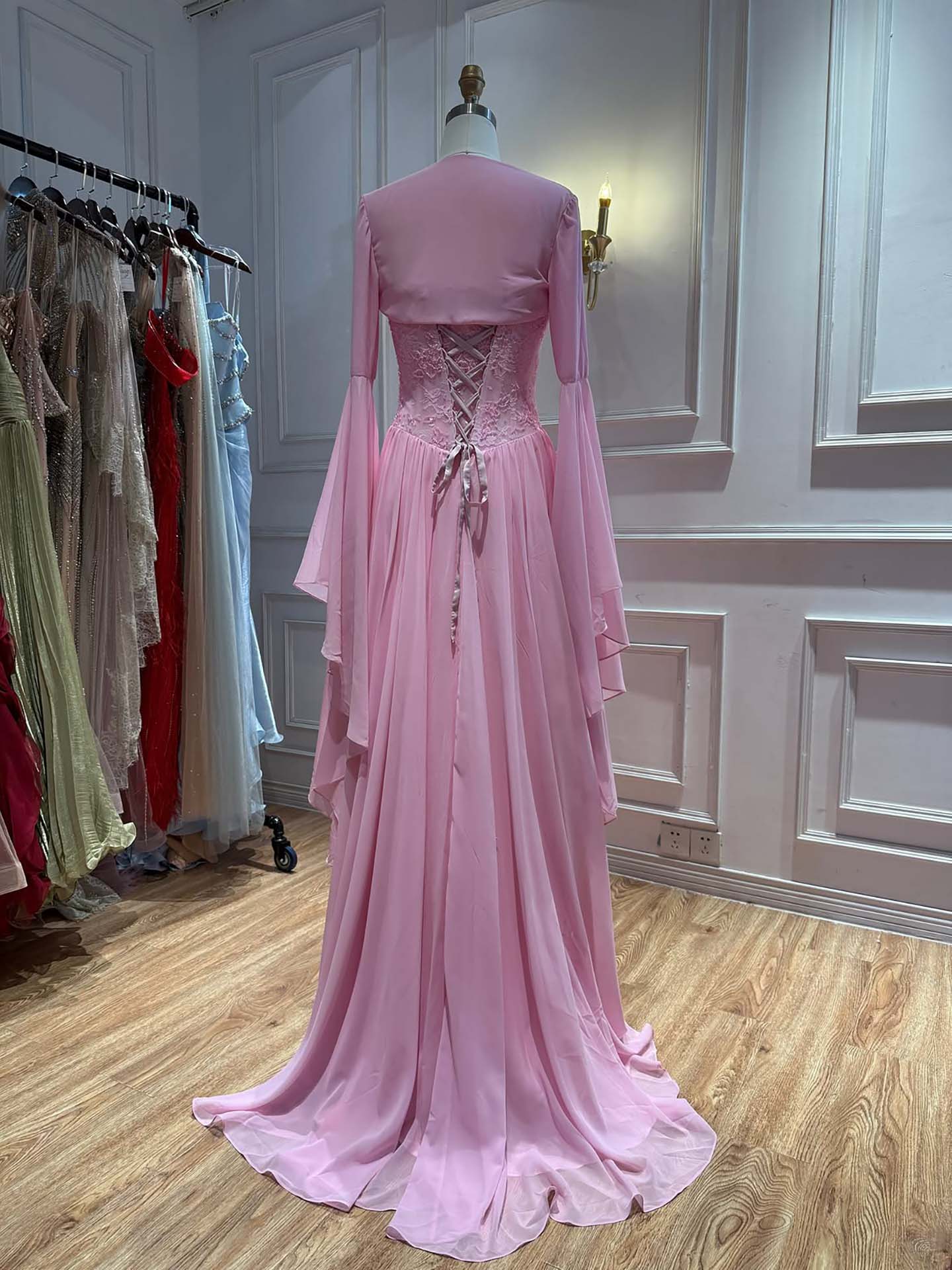 Luxury Yellow Lace Beaded Corset Chiffon A-Line Dress LA73917