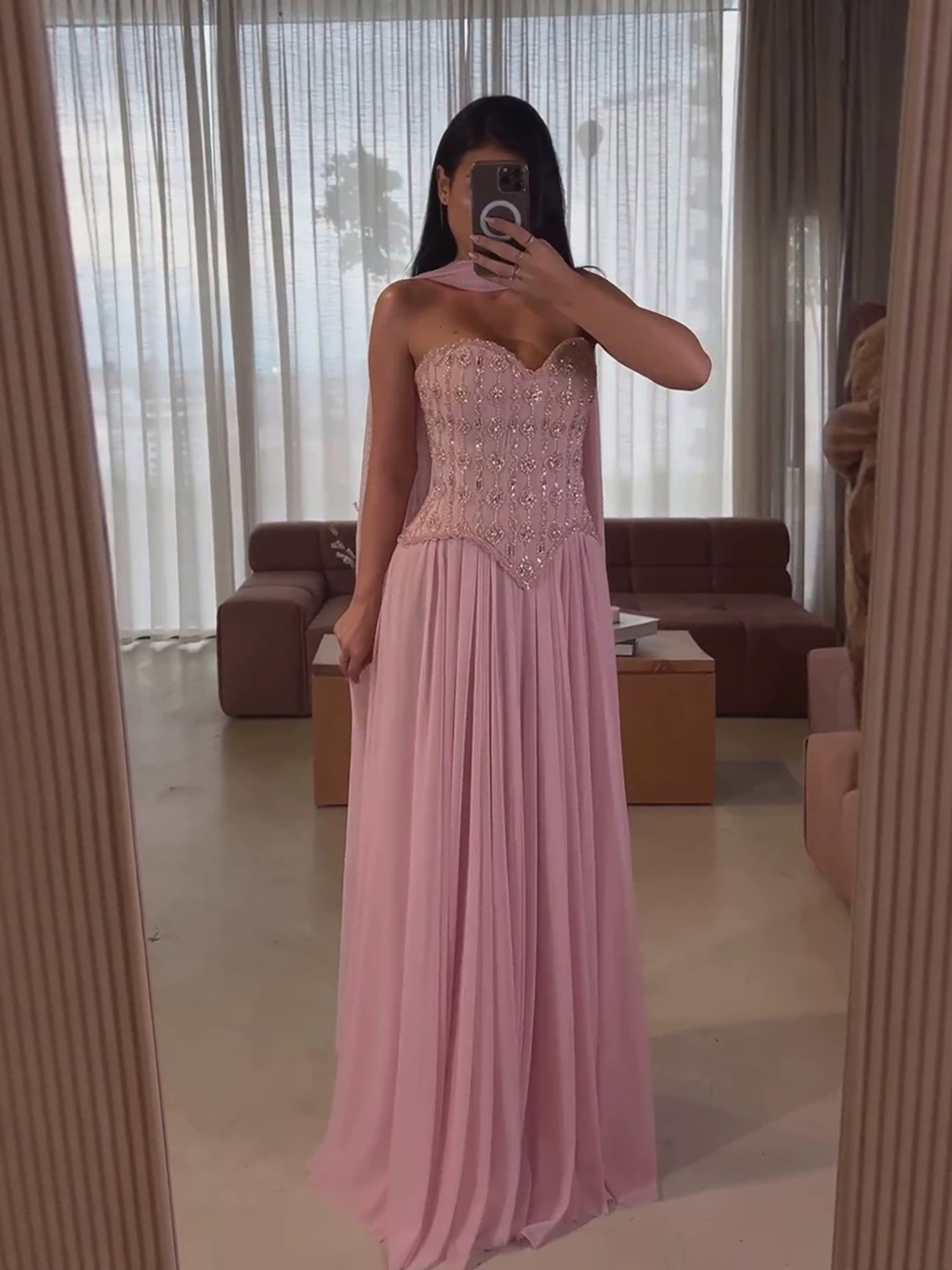Luxury Pink Crystal Beaded Corset Chiffon A-Line Dress LA73918 SERENE HILL