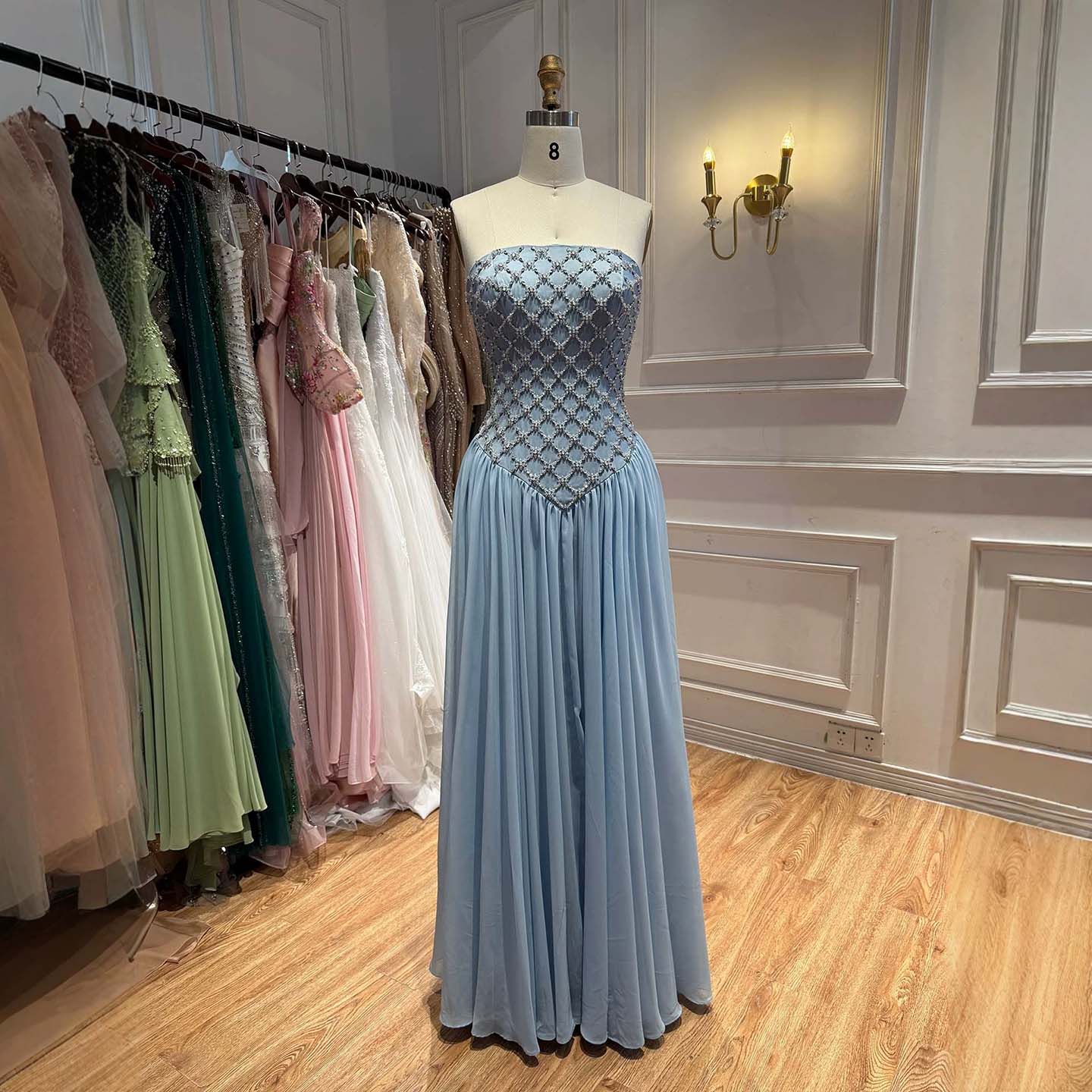 Luxury Blue Crystal Beaded Chiffon A-Line Evening Dress LA73929 SERENE HILL