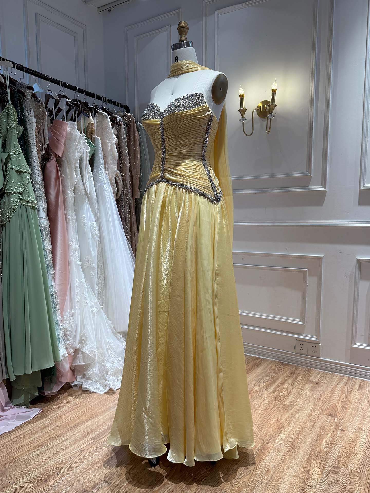 Luxury Yellow Crystal Beaded Strapless A-Line Evening Dress LA73930 SERENE HILL